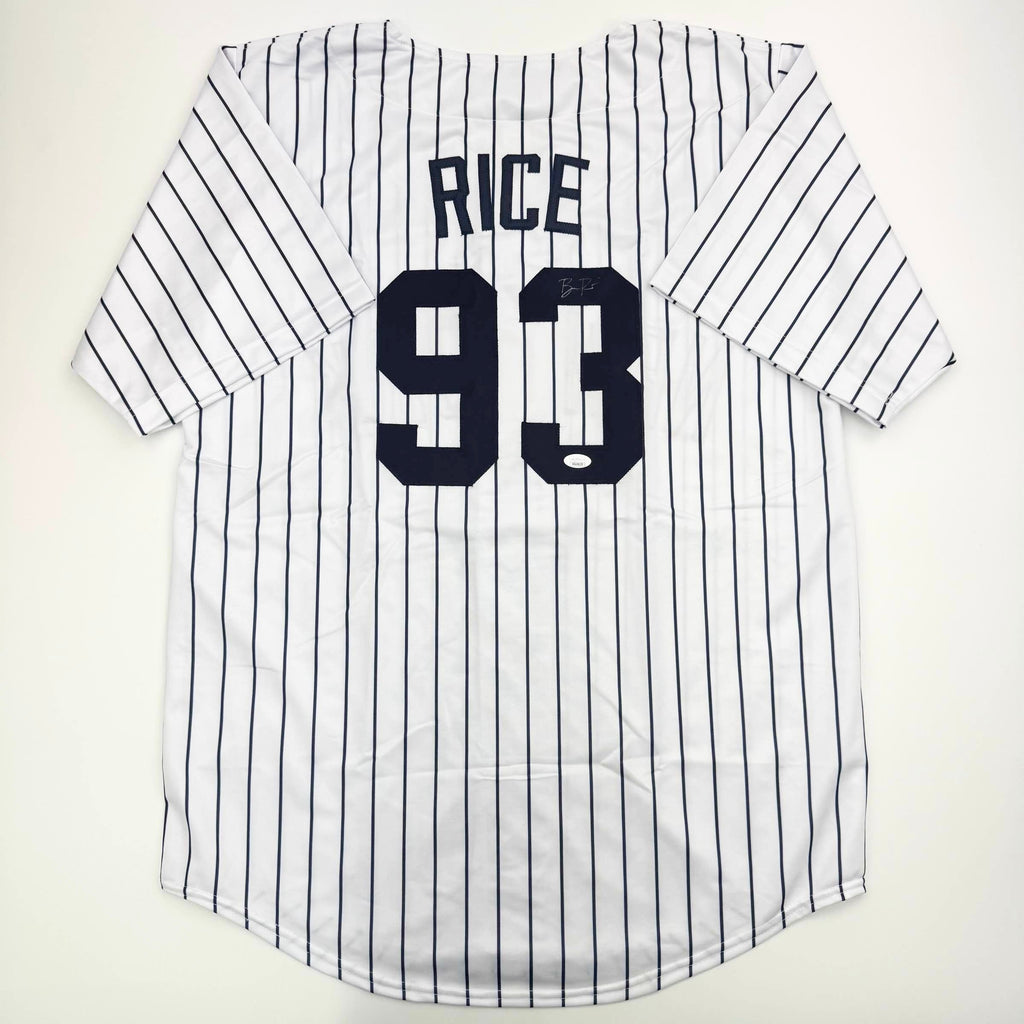 FADED Autographed/Signed Ben Rice New York Pinstripe Baseball Jersey JSA COA