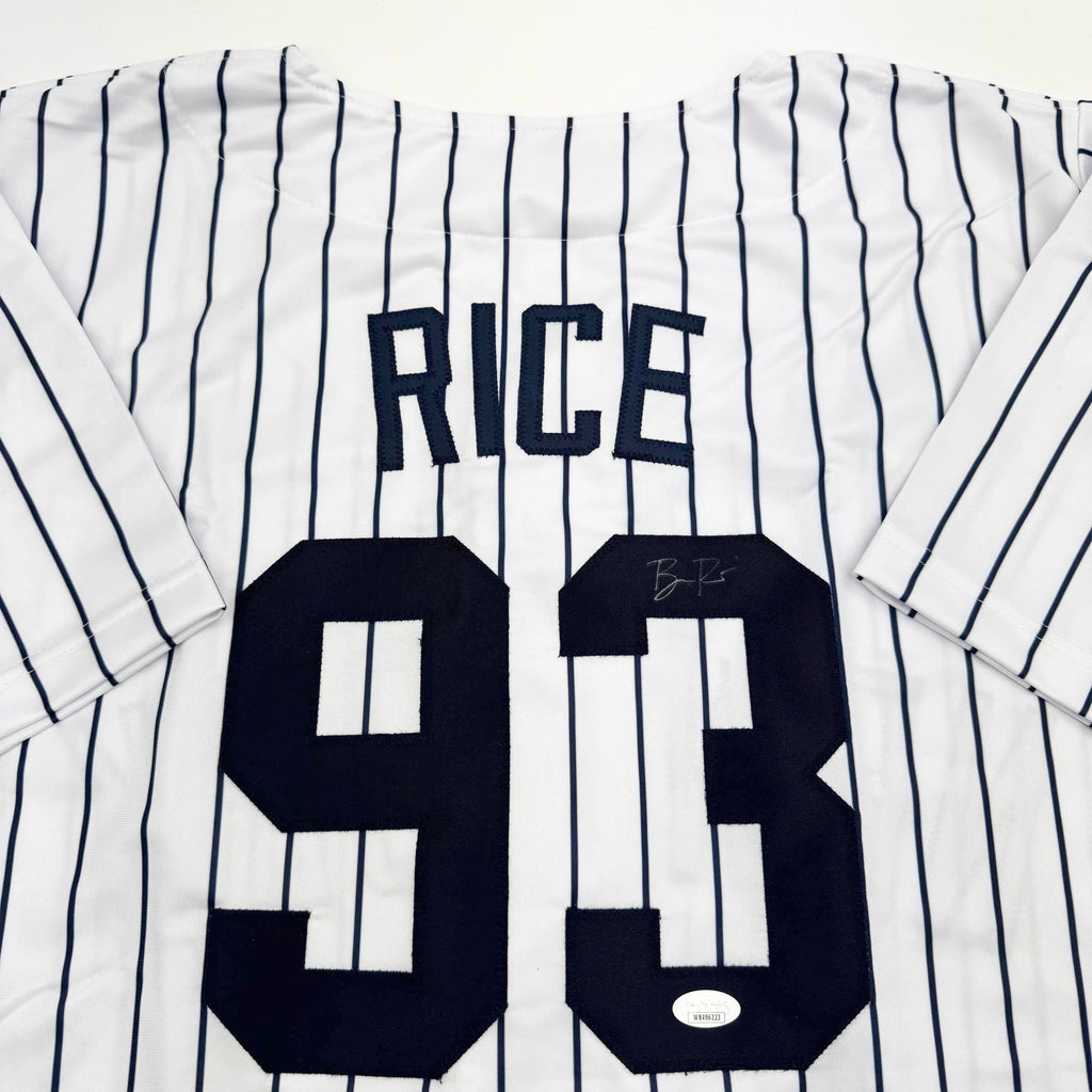FADED Autographed/Signed Ben Rice New York Pinstripe Baseball Jersey JSA COA