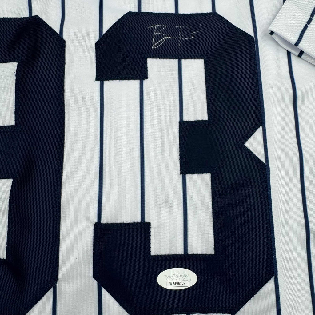 FADED Autographed/Signed Ben Rice New York Pinstripe Baseball Jersey JSA COA