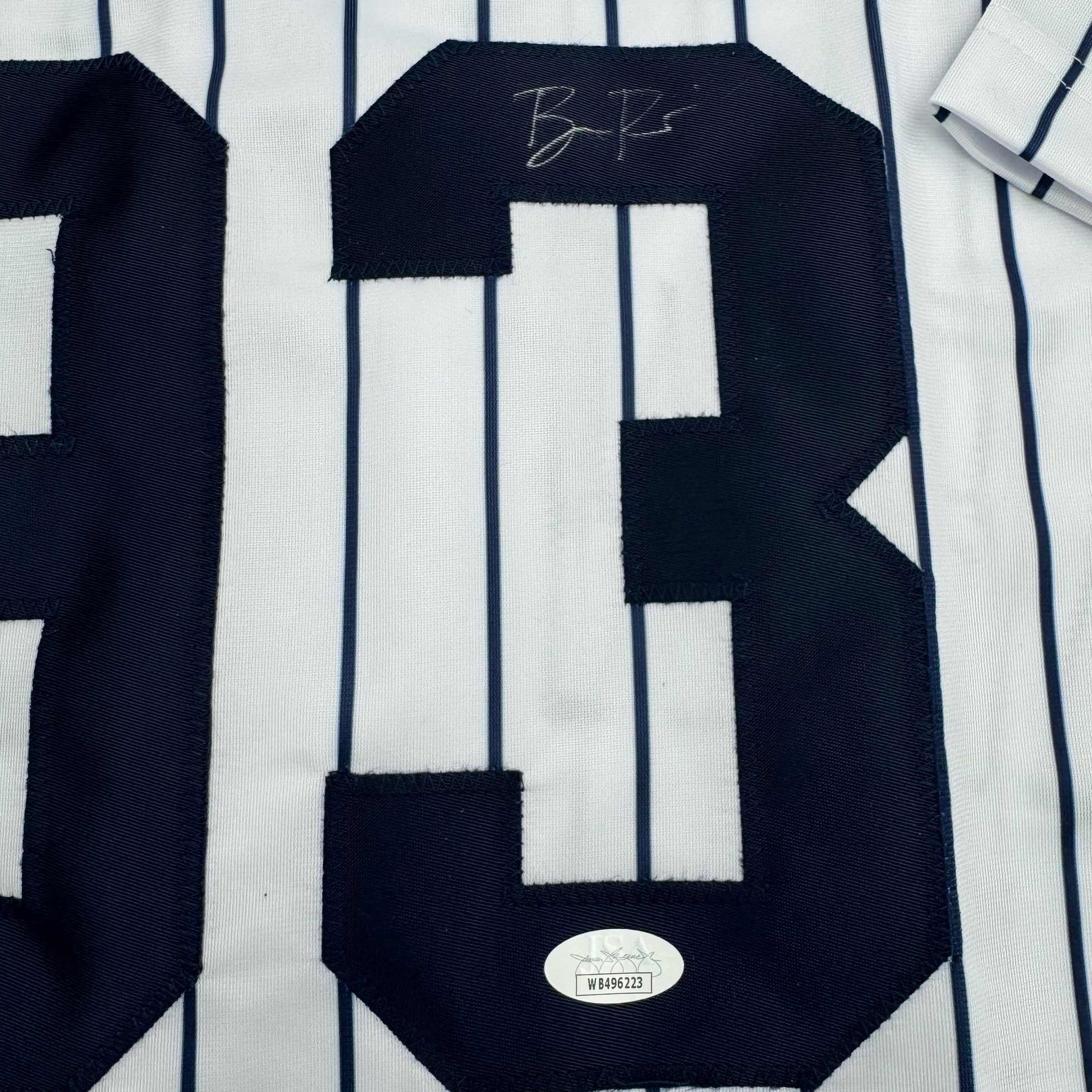 FADED Autographed/Signed Ben Rice New York Pinstripe Baseball Jersey JSA COA