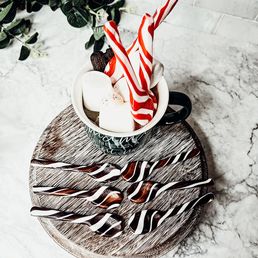 Edible Spoons 3 Flavors Peppermint Cinnamon Hot Cocoa Holiday Party Treats