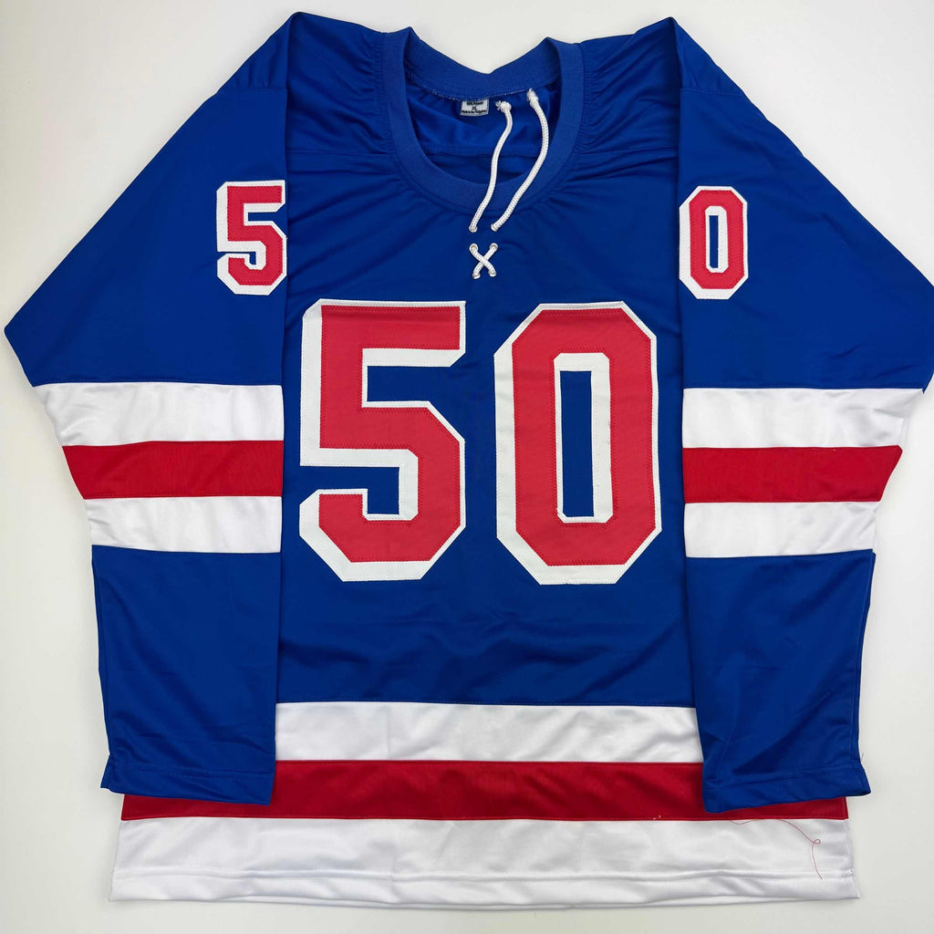 Autographed/Signed Will Cuylle New York Blue Hockey Jersey JSA COA