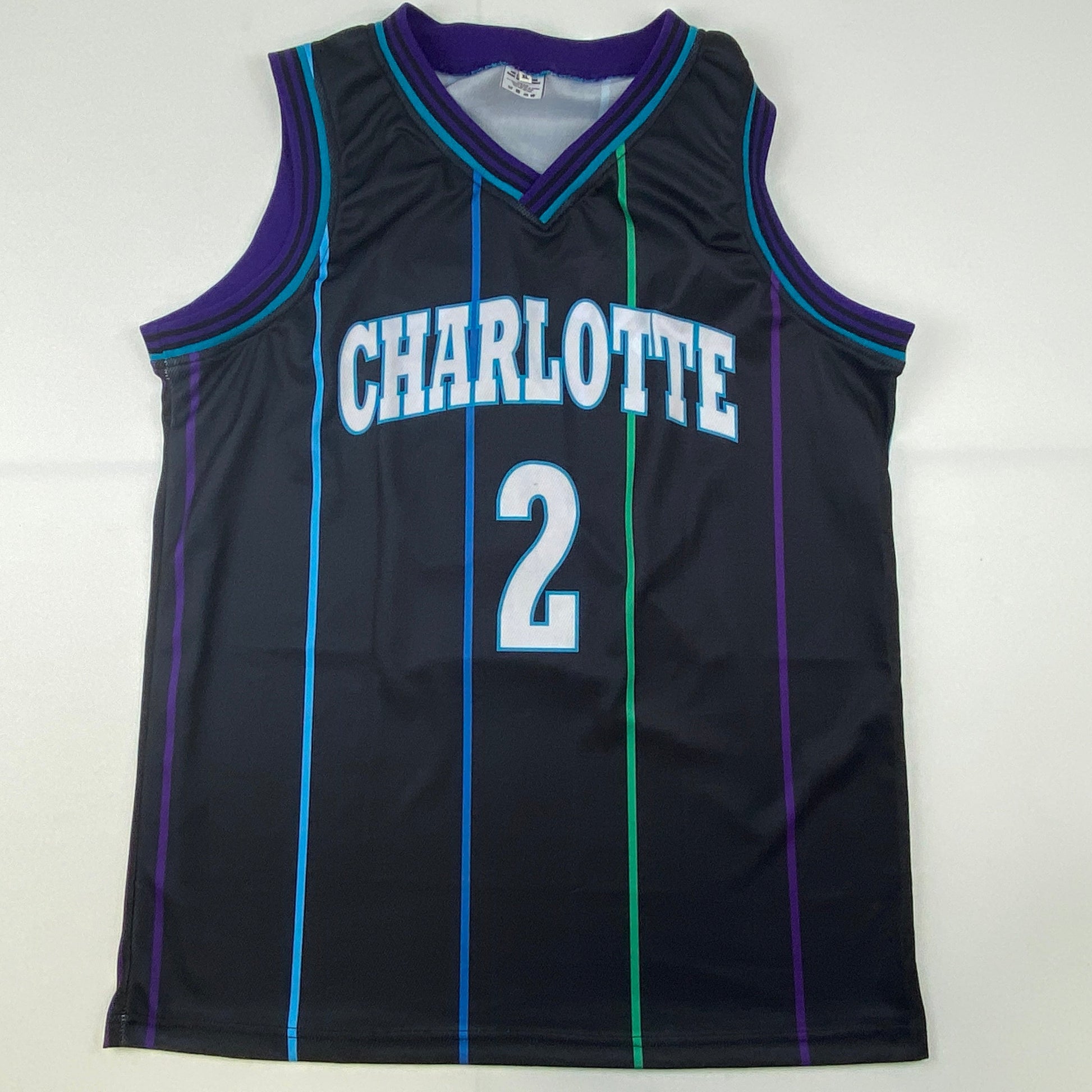 Autographed/Signed Larry Johnson Charlotte Black Basketball Jersey Steiner COA