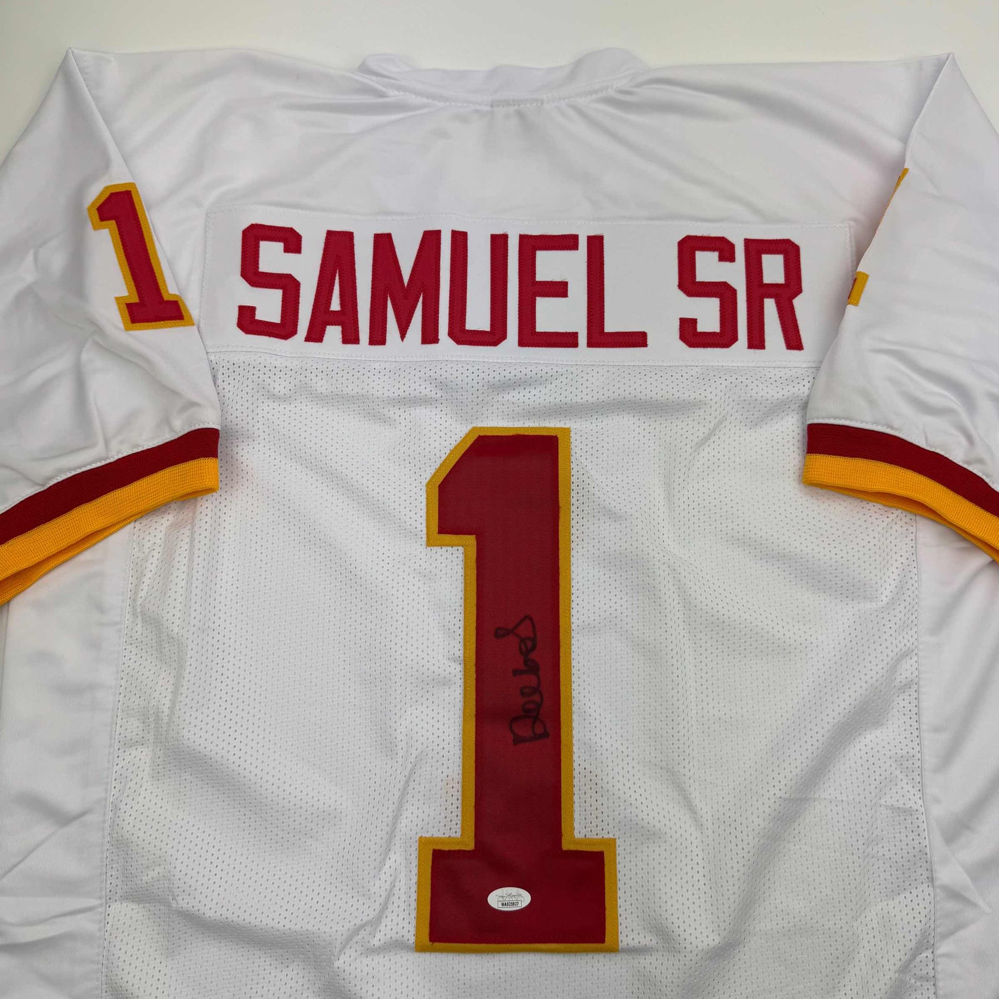 Autographed/Signed Deebo Samuel Washington White Football Jersey JSA COA