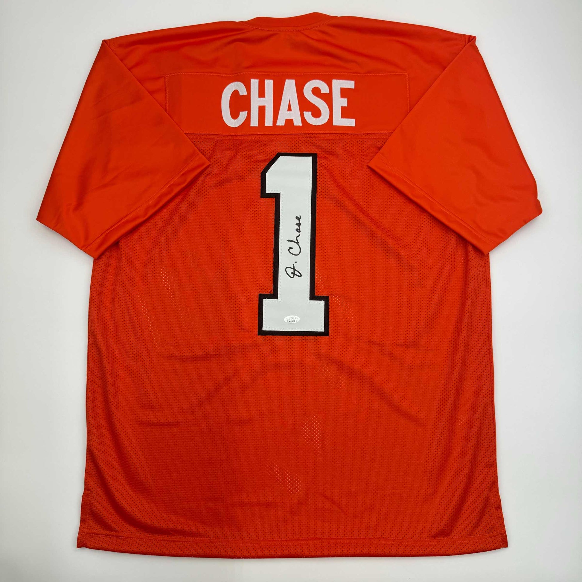 Autographed/Signed Ja'Marr Chase Cincinnati Orange Football Jersey JSA COA