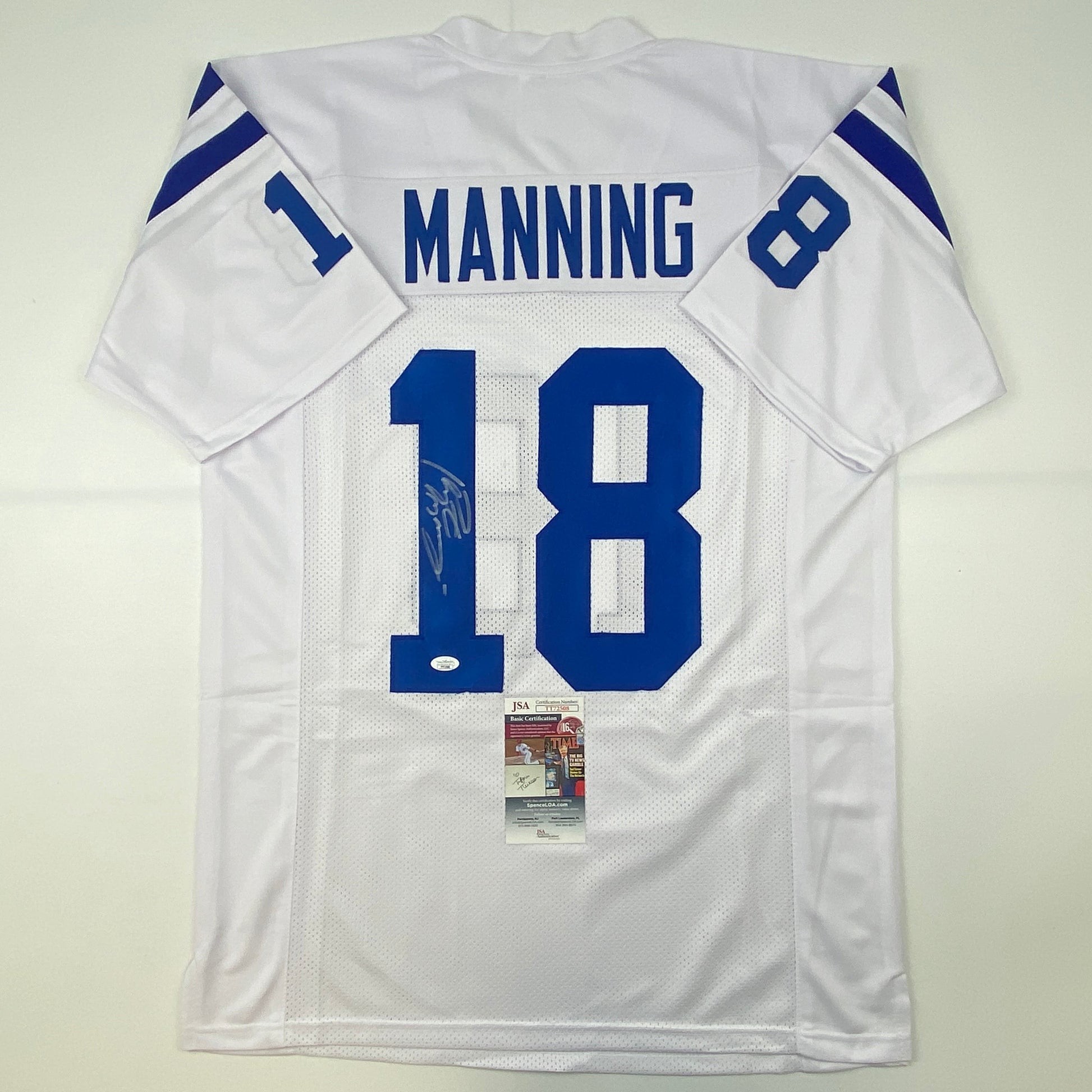Autographed/Signed Peyton Manning Indianapolis White Football Jersey JSA COA