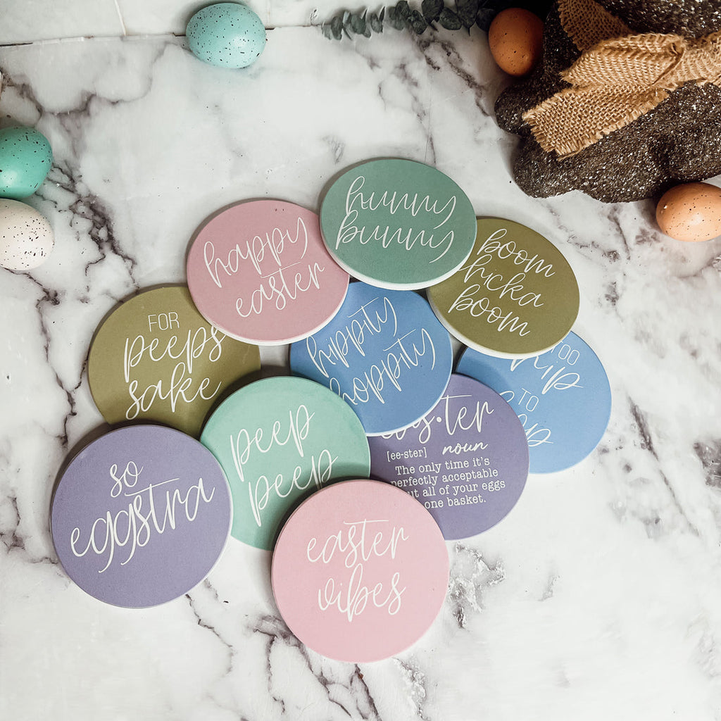 Easter Spring Ceramic Coaster Set 4 Inch Absorbent Drink Coasters Table Protectors Pack