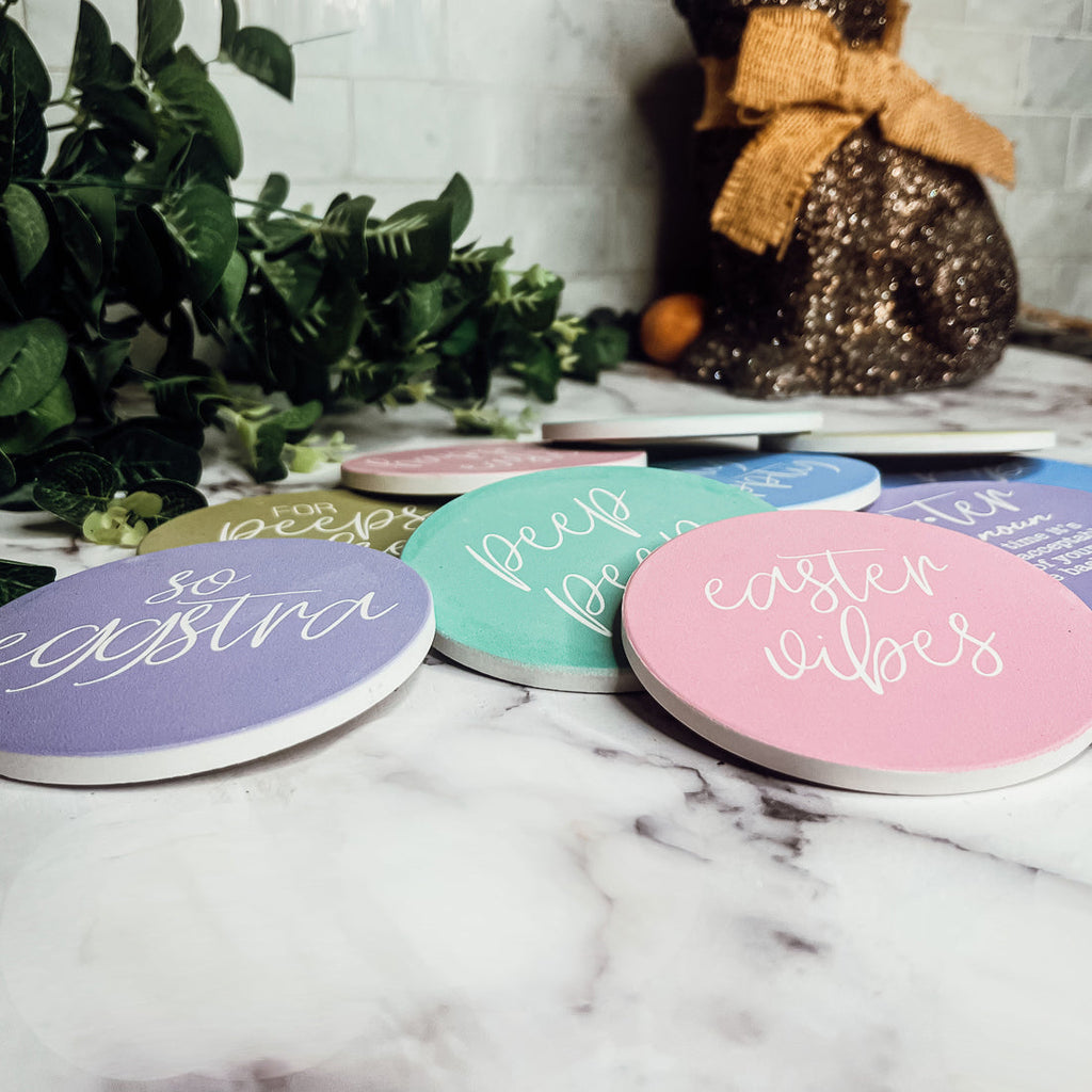Easter Spring Ceramic Coaster Set 4 Inch Absorbent Drink Coasters Table Protectors Pack