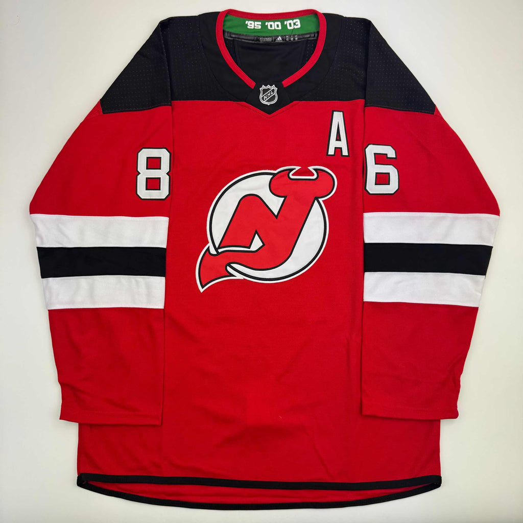 Autographed/Signed Jack Hughes New Jersey Devils Authentic Red Hockey Jersey Fanatics COA