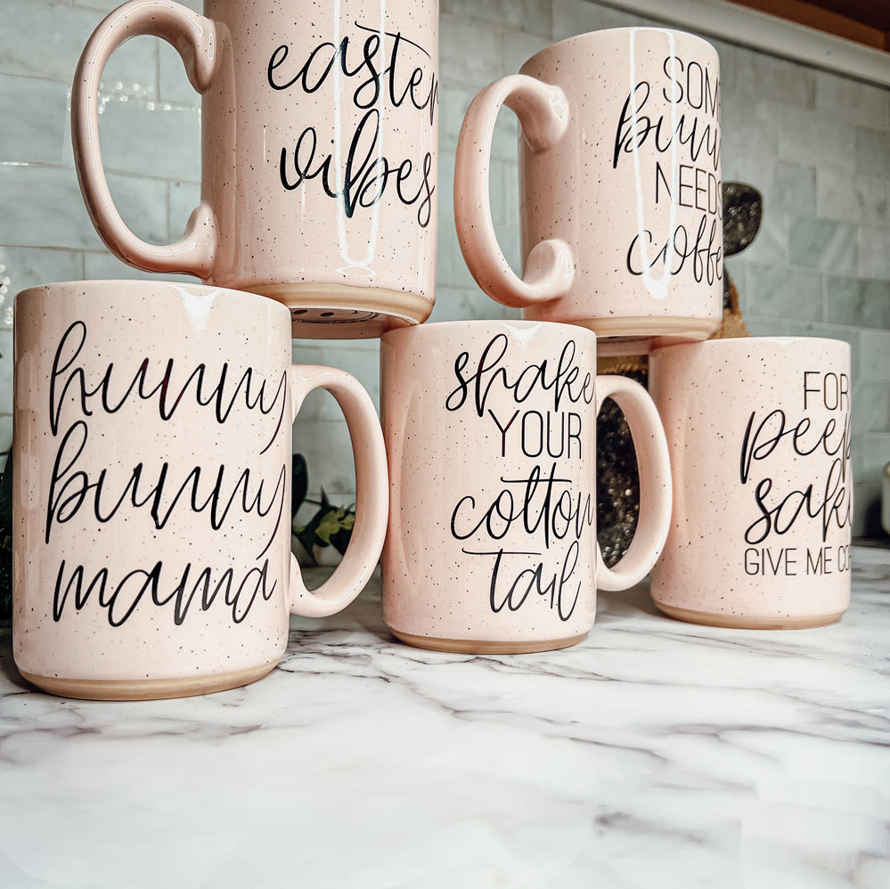 Hunny Bunny Mama Ceramic Mug 16oz Large Pastel Coffee Cup Blue Pink