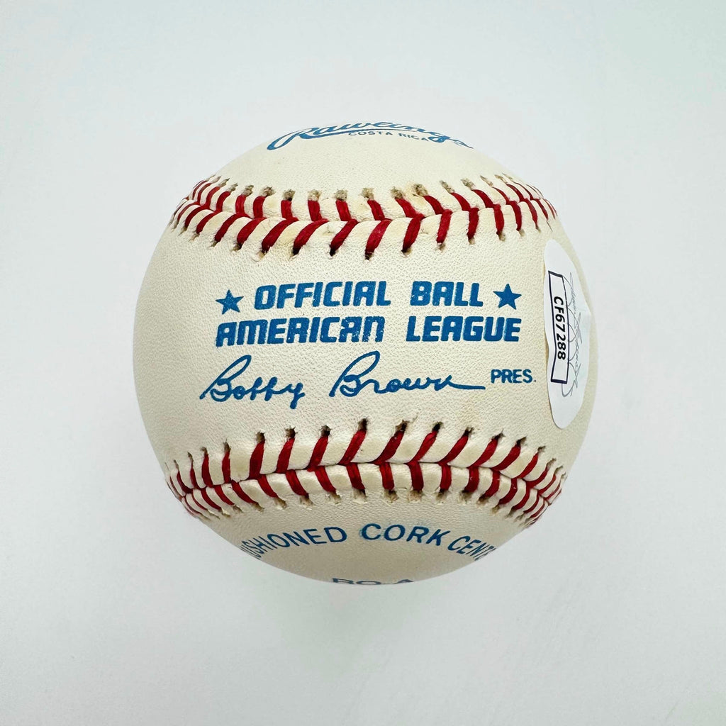 Autographed/Signed Nolan Ryan Rawlings Official American League Baseball ROAL JSA COA