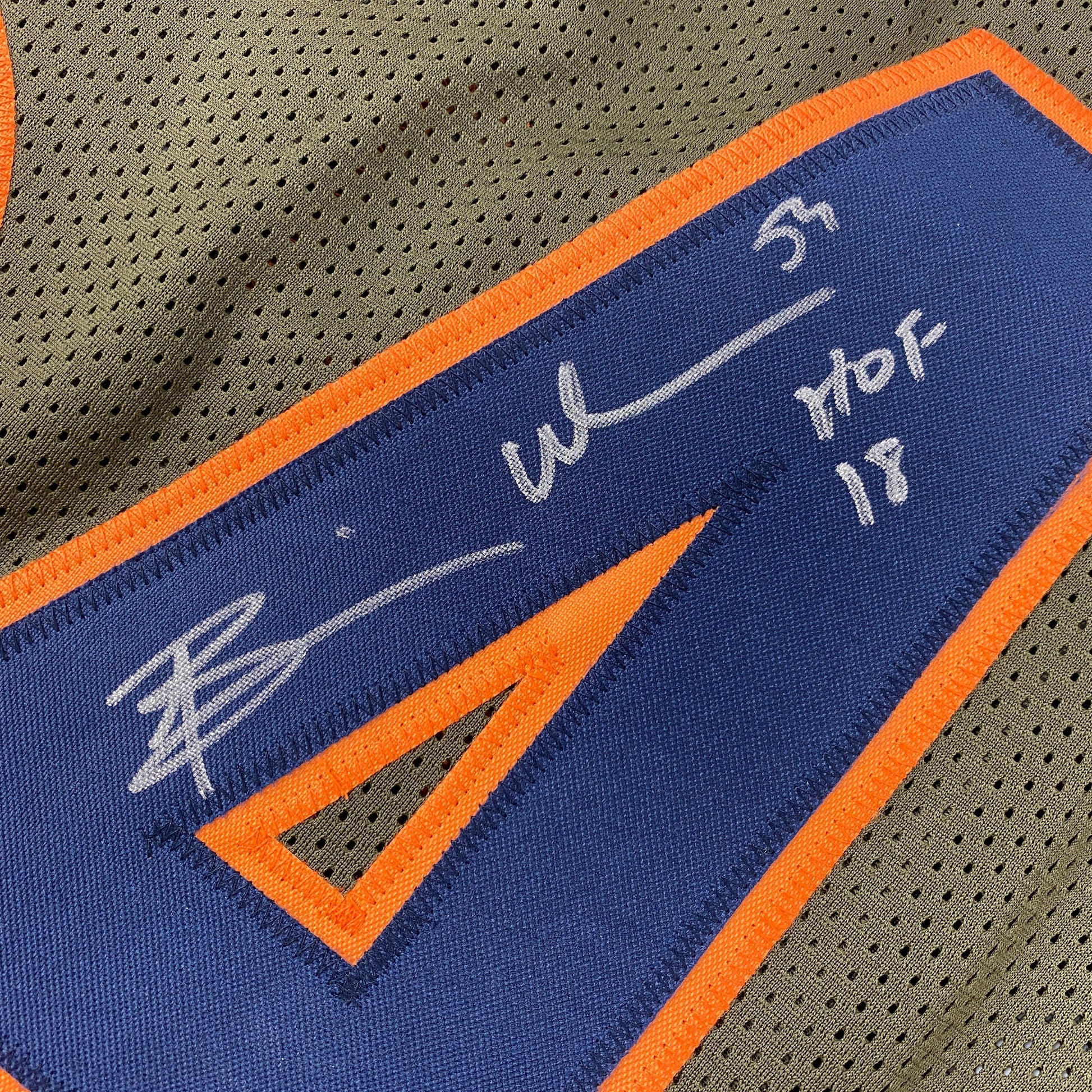 Autographed/Signed Brian Urlacher HOF 18 Chicago Green Salute To Service Football Jersey Beckett BAS COA