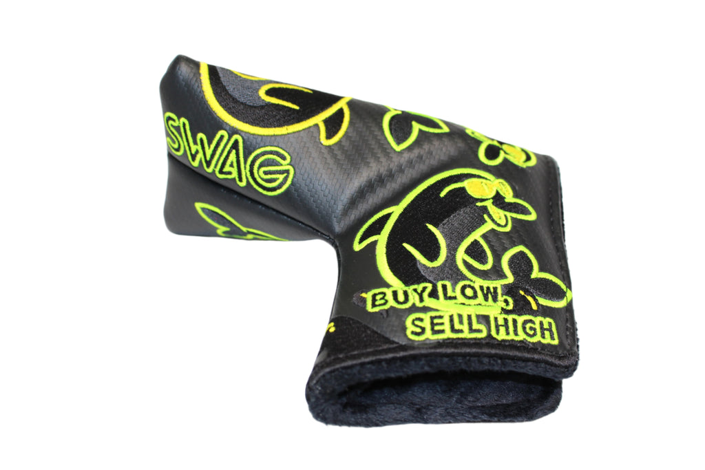 Swag Golf - Flipper Yellow Buy Low Sell High *opened, no bag* Blade Putter Headcover