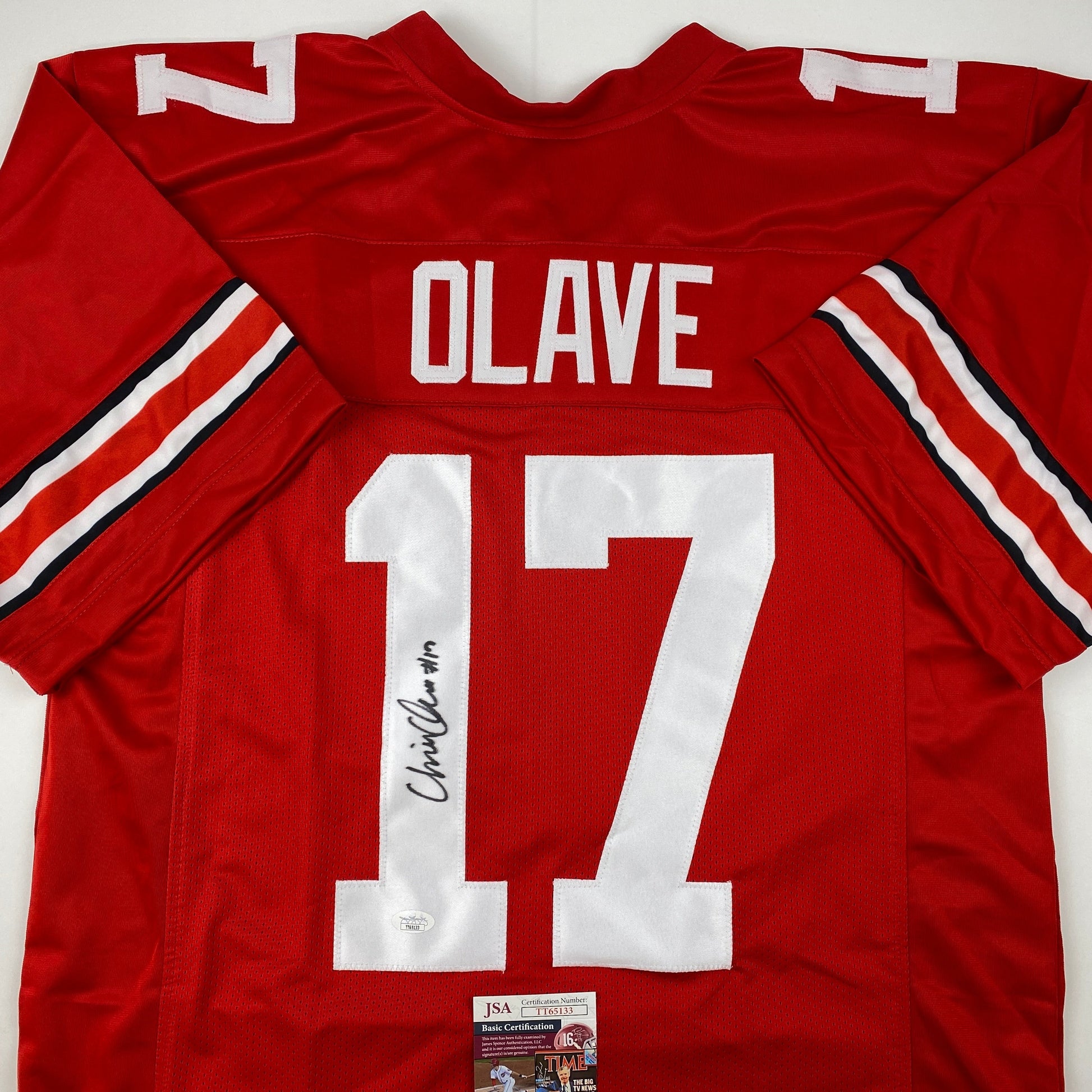 Autographed/Signed Chris Olave Ohio State Red College Football Jersey JSA COA