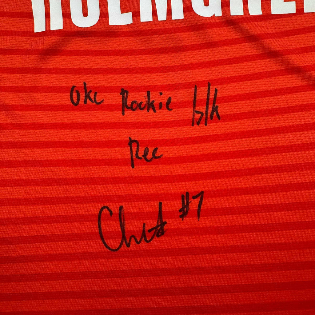 Autographed/Signed Chet Holmgren "OKC Rookie Blk Rec" Oklahoma City Thunder Orange Basketball Jersey Beckett BAS COA