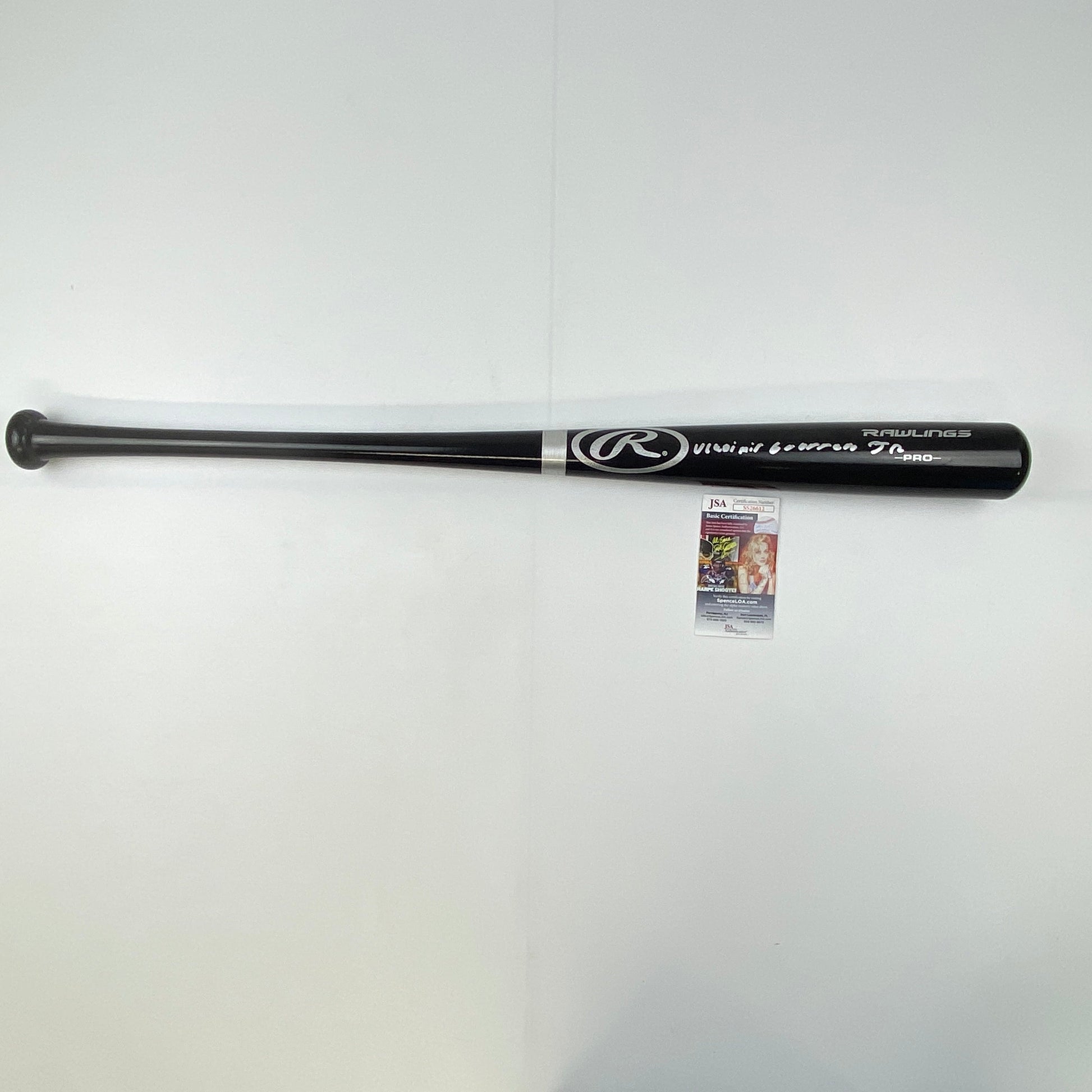 Autographed/Signed Vladimir Guerrero Jr. Toronto Blue Jays Rawlings Pro Black Baseball Bat JSA COA