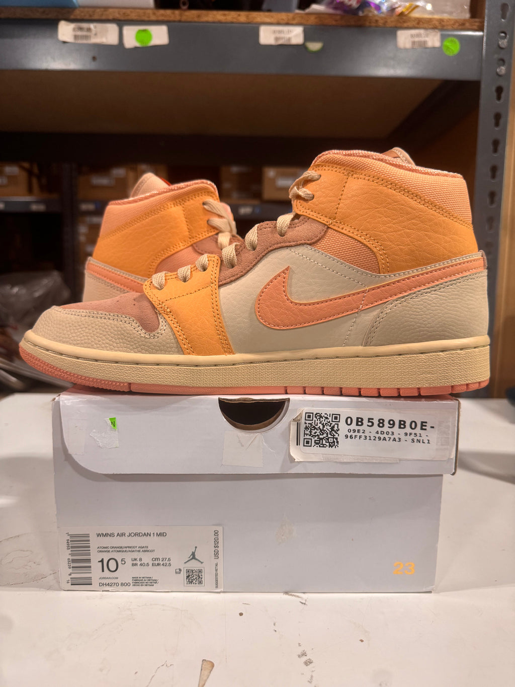 PRE OWNED Jordan 1 Mid Apricot Orange  W