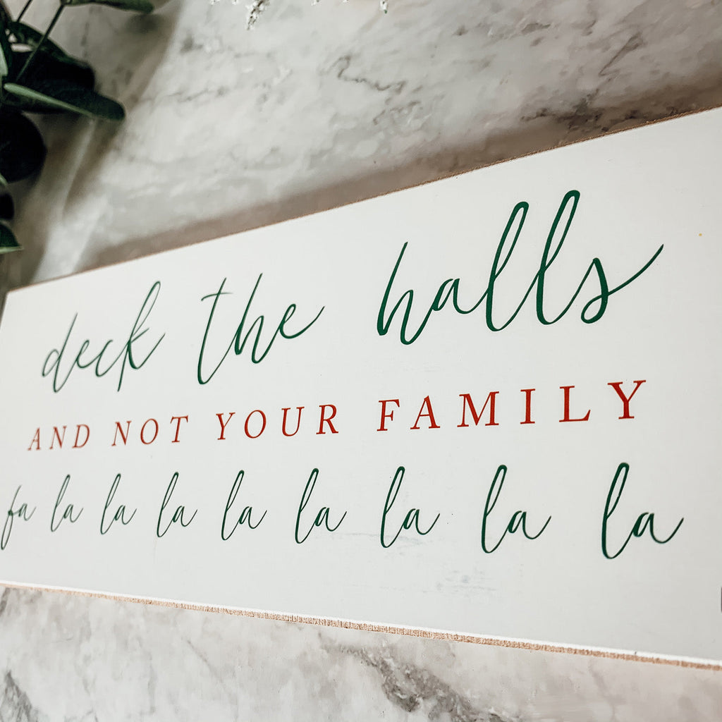 Deck The Halls Funny Christmas Wood Sign Handmade Tabletop Mantel Shelf Decor 10x4x1 Red Green