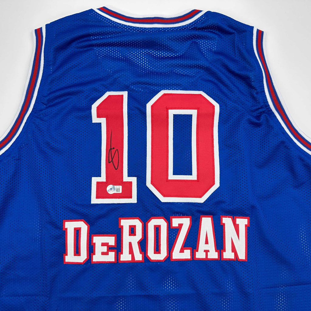 Autographed/Signed DeMar DeRozan Sacramento Blue Kansas City Retro Basketball Jersey Beckett BAS COA