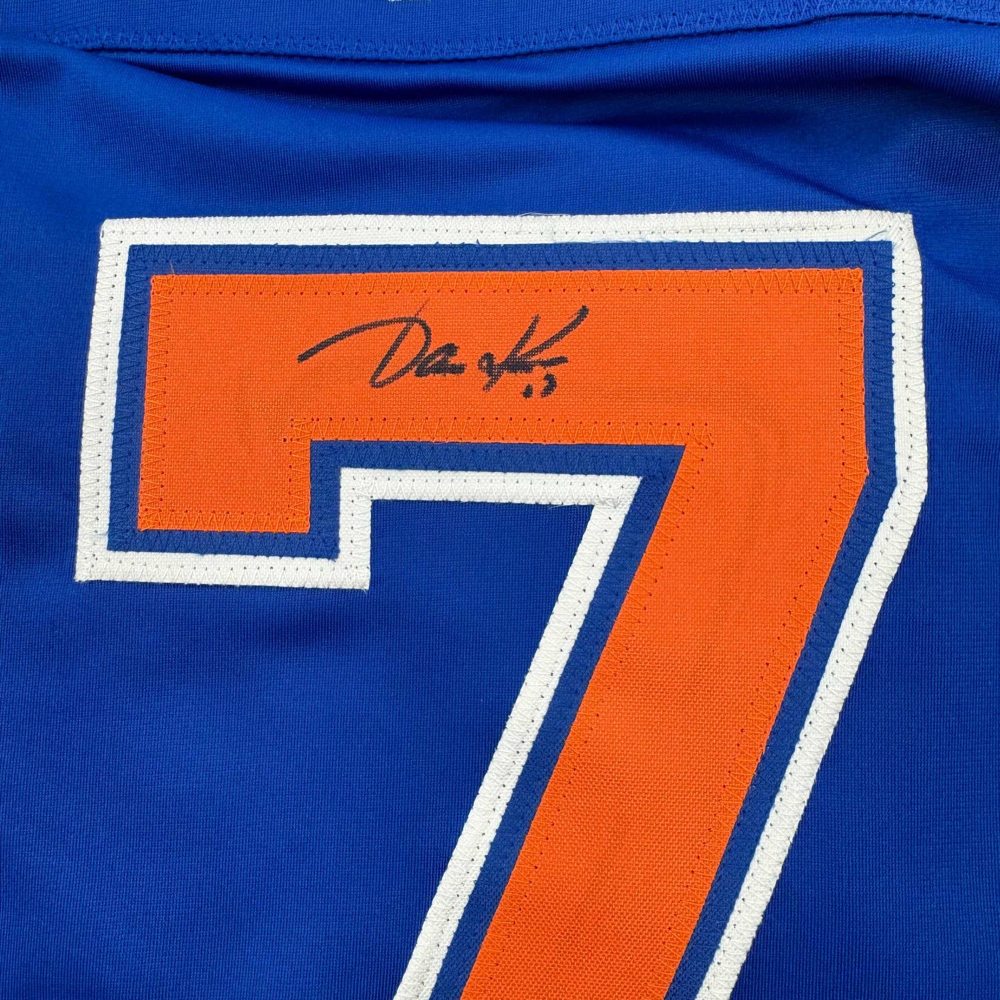 Autographed/Signed Jari Kurri Edmonton Blue Hockey Jersey JSA COA