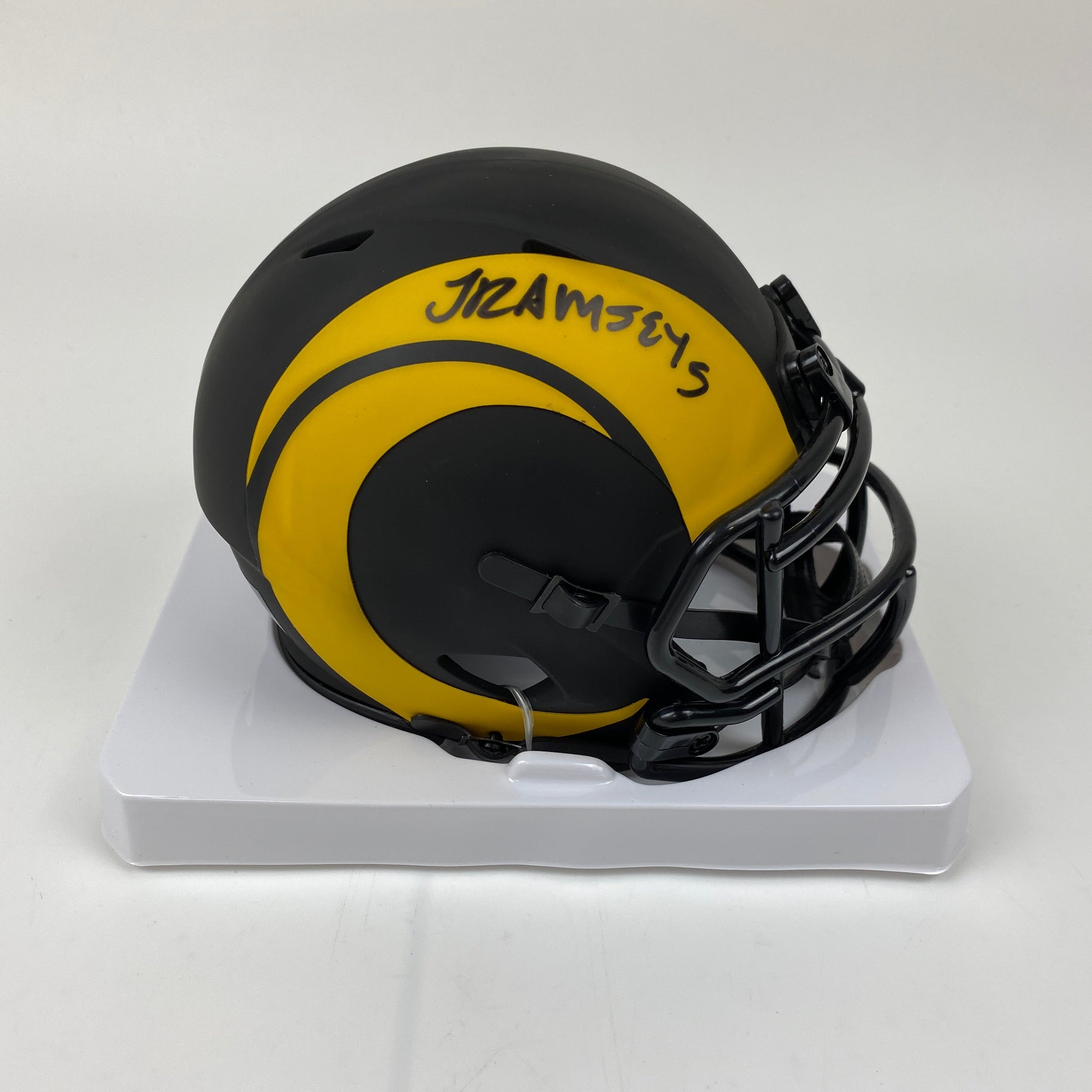 Autographed/Signed Jalen Ramsey Los Angeles Rams Eclipse Mini Football Helmet JSA COA