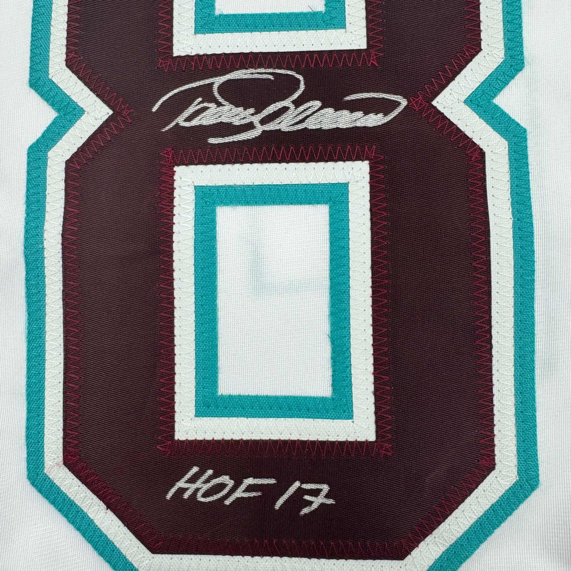 Framed Autographed/Signed Teemu Selanne HOF 35x39 Anaheim White Retro Hockey Jersey JSA COA