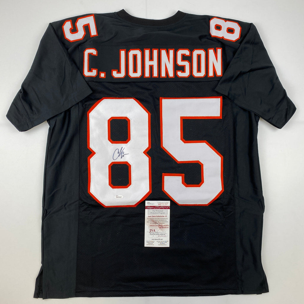 Autographed/Signed Chad Johnson Ochocinco Cincinnati Black Retro Football Jersey JSA COA