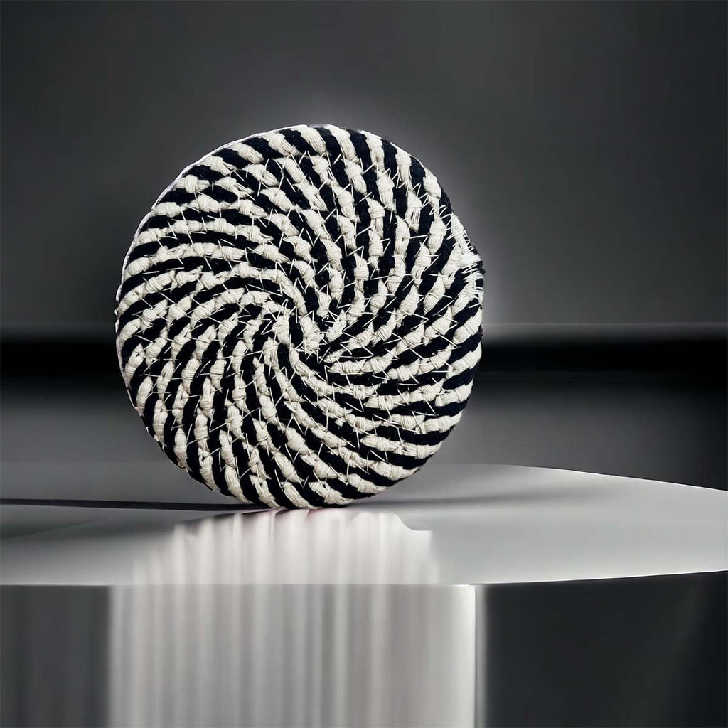 Blue Braided Holiday Coaster Set 4 Pack Candy Cane Stripe Table Protectors Absorbent Drink Mats