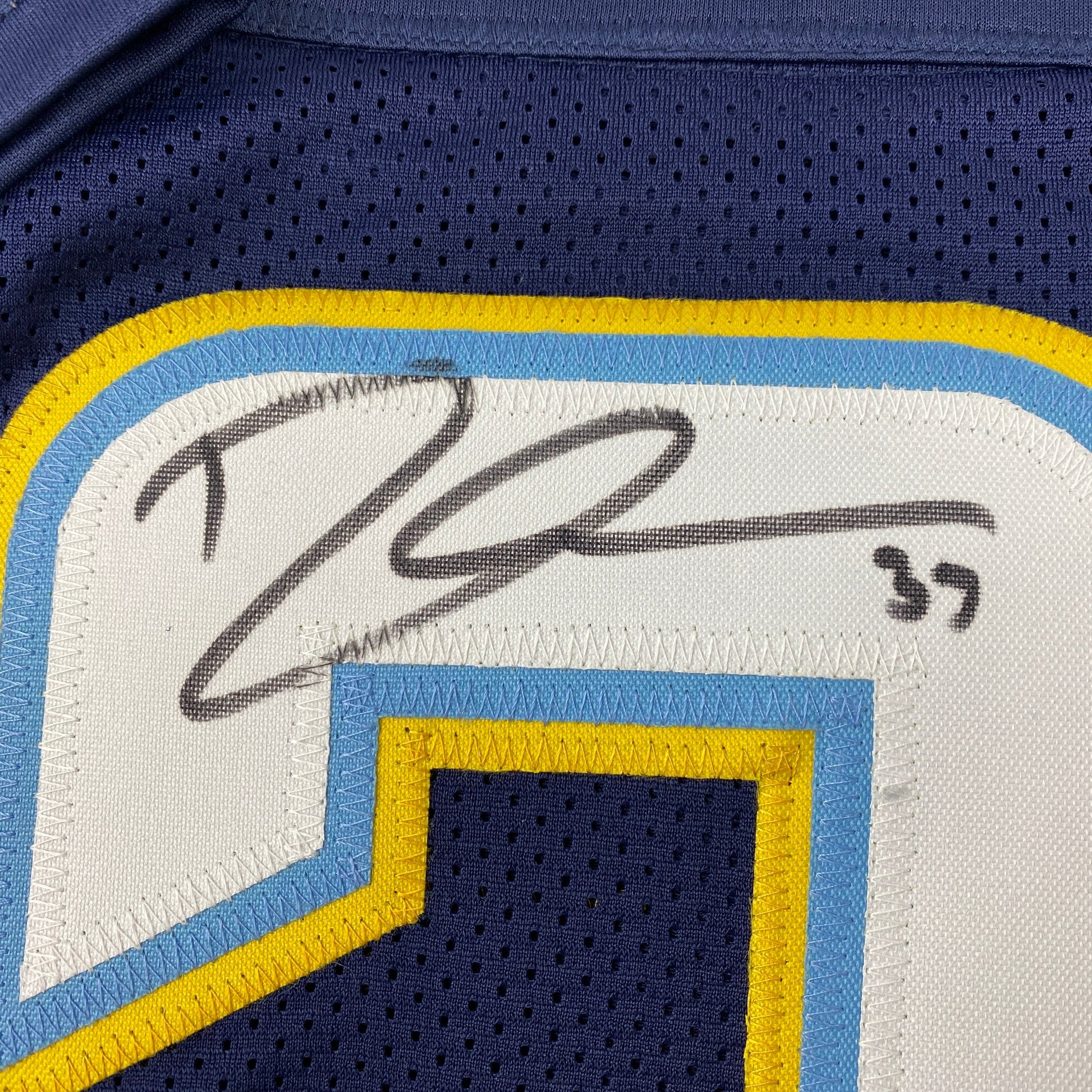 Autographed/Signed Derwin James Los Angeles LA Dark Blue Football Jersey Beckett BAS COA