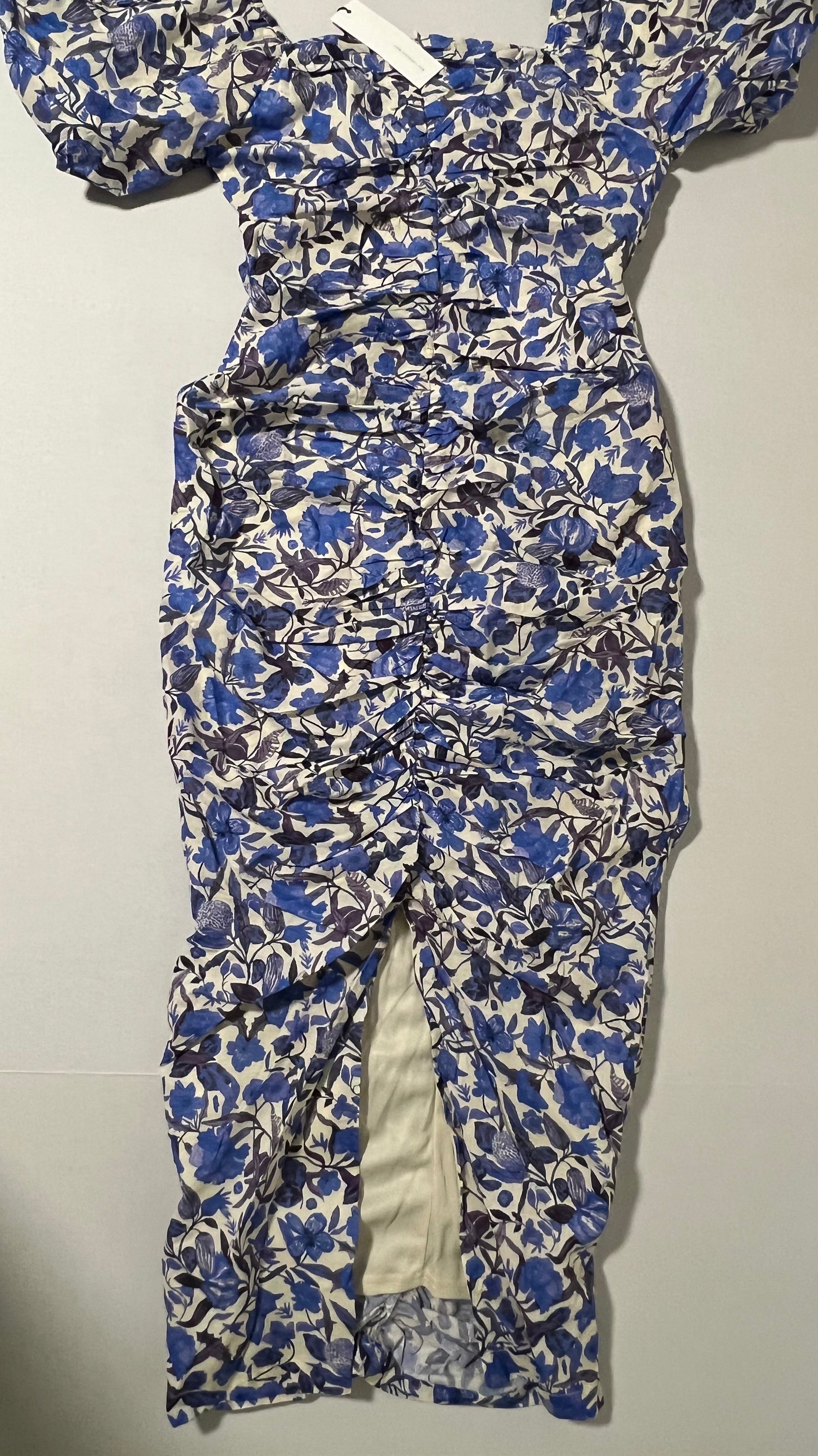 Mable Blue Floral Puff Sleeve Midi Dress Size M