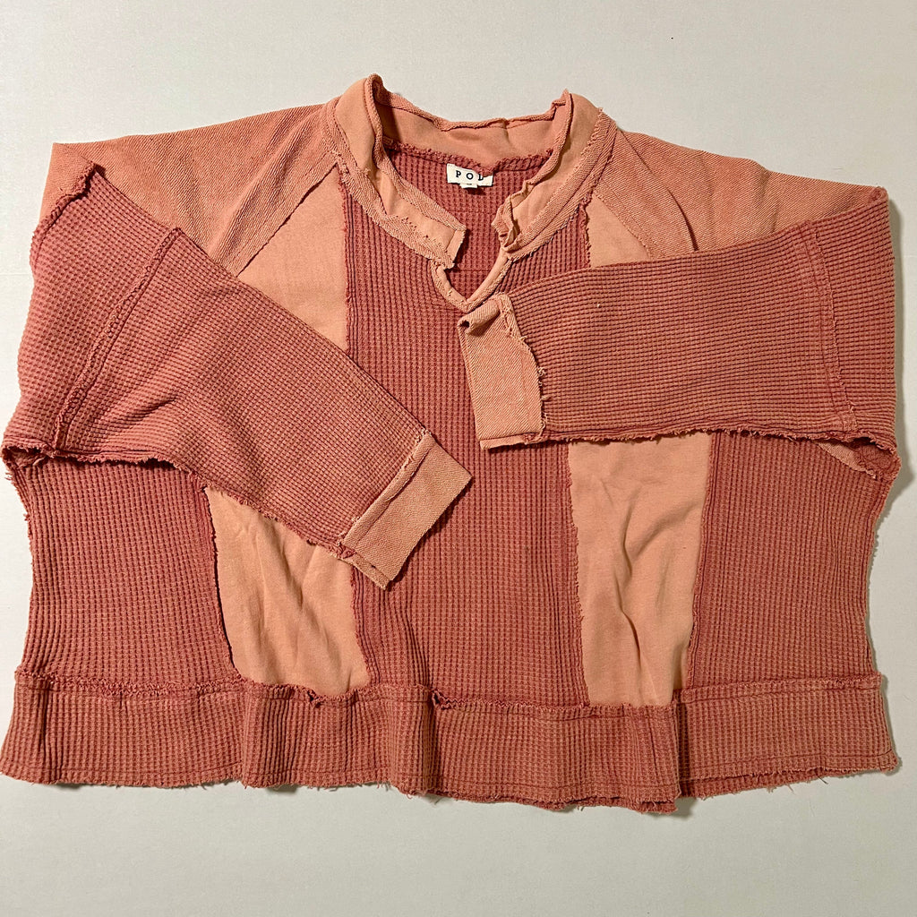 POL Women's Lisette Notched Neck Contrast Knit Top
