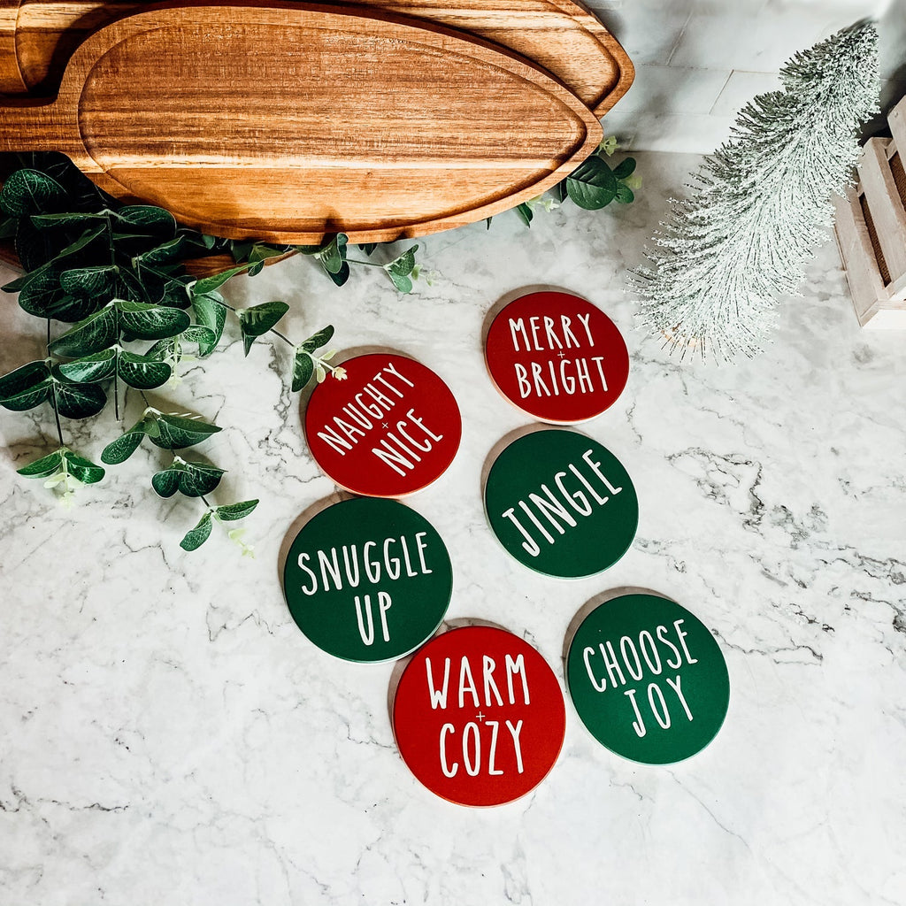 Holiday Ceramic Coaster Set With Cork Back Non Scratch Decorative Display Ready Table Accent