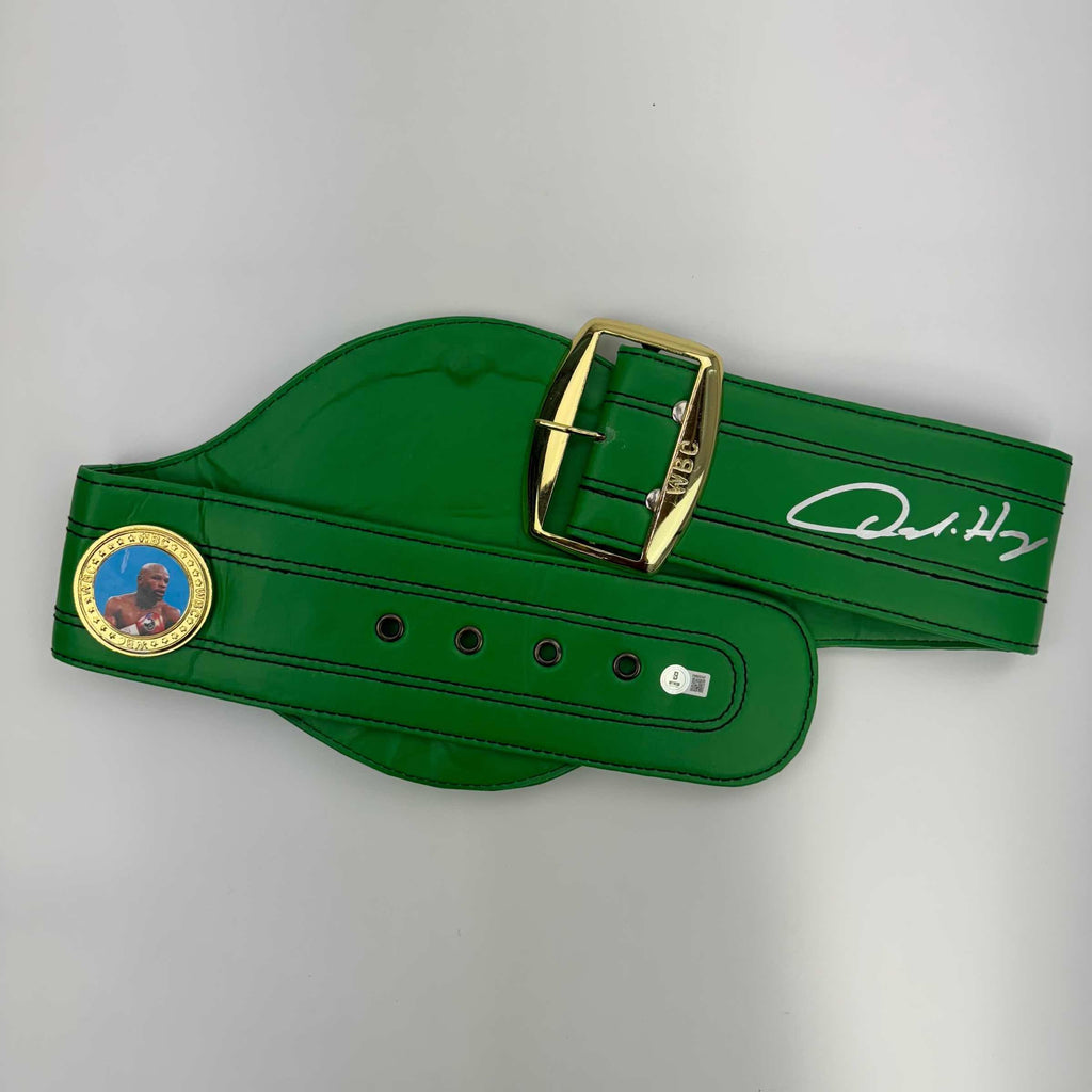 Autographed/Signed Oscar De La Hoya WBC Green Boxing Replica Championship Belt Beckett BAS COA