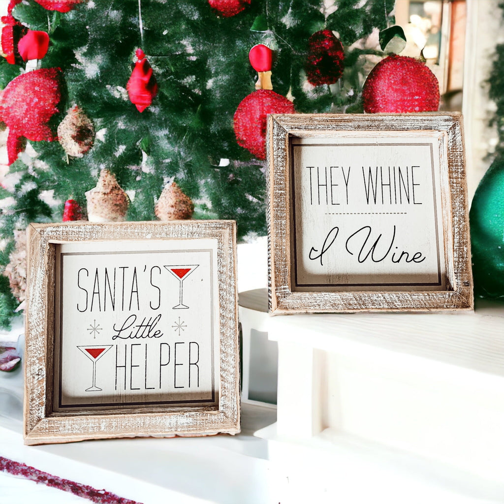 Santa Helper Double Sided Wooden Sign Wine Humor Holiday Decor Reversible Farmhouse Wall Plaque