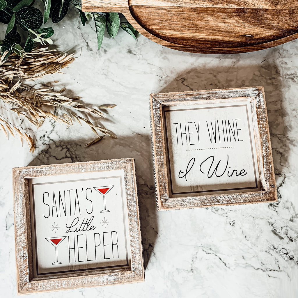 Santa Helper Double Sided Wooden Sign Wine Humor Holiday Decor Reversible Farmhouse Wall Plaque