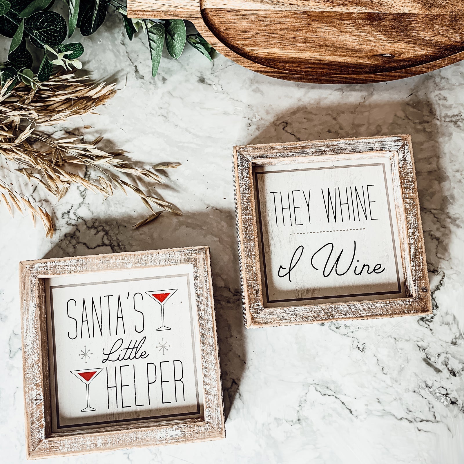 Santa Helper Double Sided Wooden Sign Wine Humor Holiday Decor Reversible Farmhouse Wall Plaque