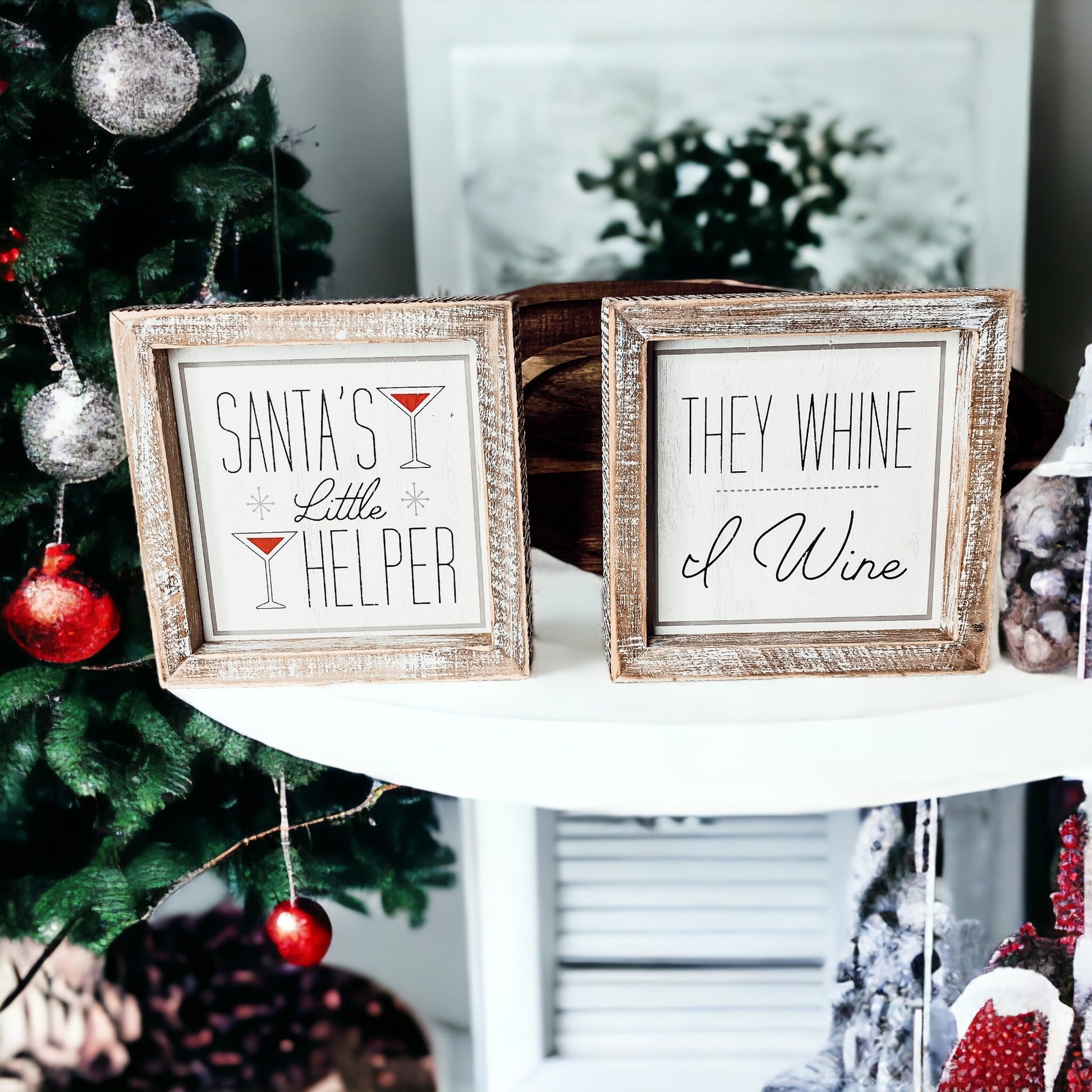 Santa Helper Double Sided Wooden Sign Wine Humor Holiday Decor Reversible Farmhouse Wall Plaque