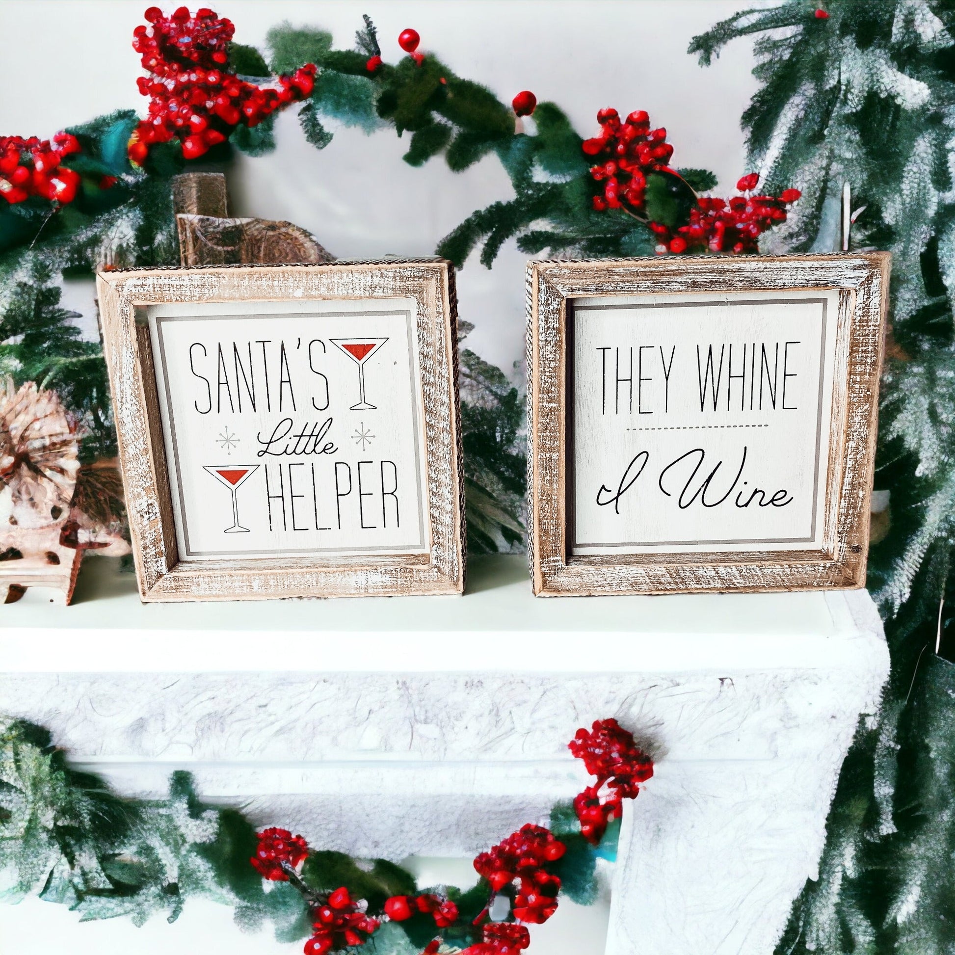 Santa Helper Double Sided Wooden Sign Wine Humor Holiday Decor Reversible Farmhouse Wall Plaque