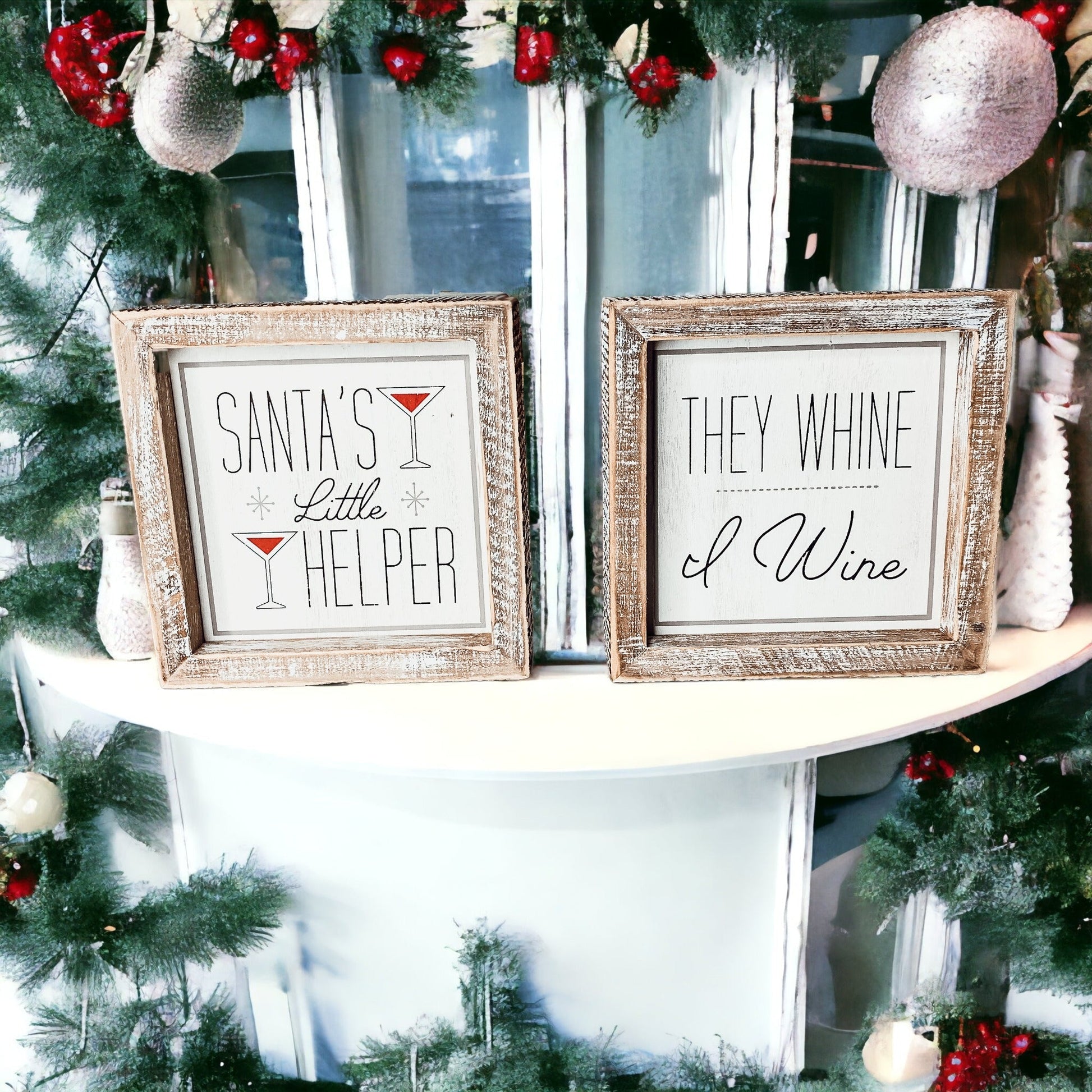 Santa Helper Double Sided Wooden Sign Wine Humor Holiday Decor Reversible Farmhouse Wall Plaque