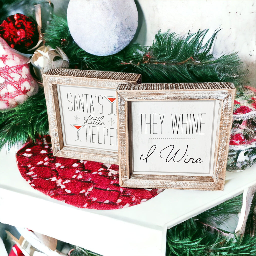 Santa Helper Double Sided Wooden Sign Wine Humor Holiday Decor Reversible Farmhouse Wall Plaque