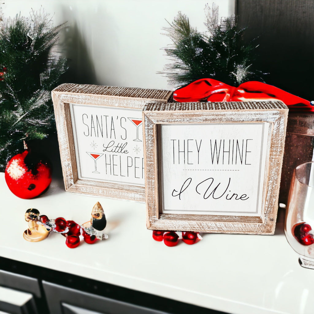 Santa Helper Double Sided Wooden Sign Wine Humor Holiday Decor Reversible Farmhouse Wall Plaque