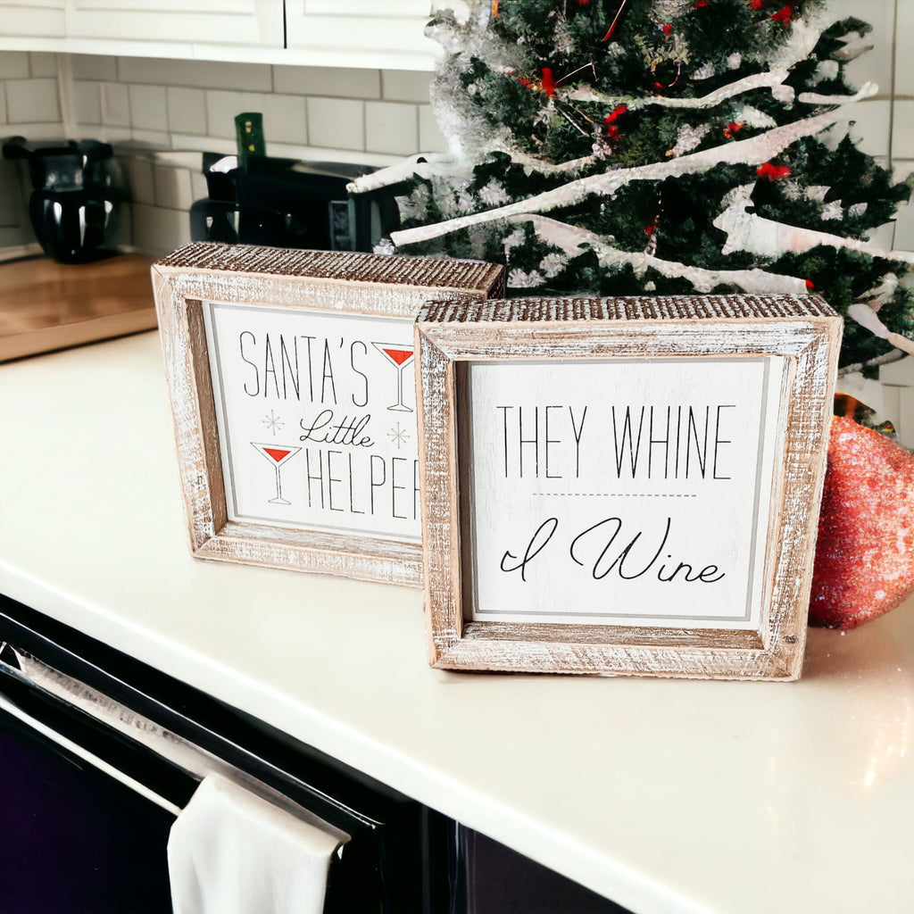 Santa Helper Double Sided Wooden Sign Wine Humor Holiday Decor Reversible Farmhouse Wall Plaque