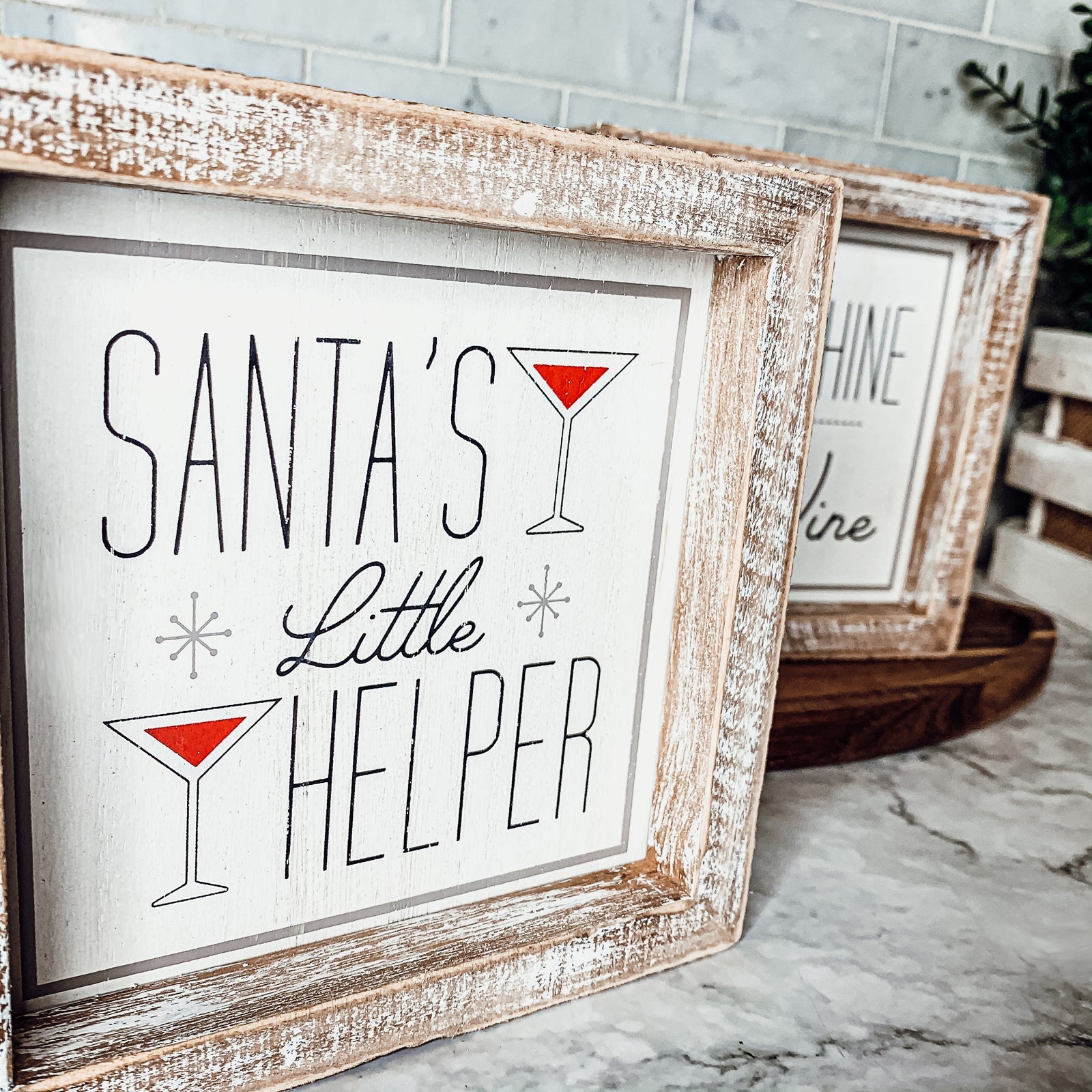 Santa Helper Double Sided Wooden Sign Wine Humor Holiday Decor Reversible Farmhouse Wall Plaque
