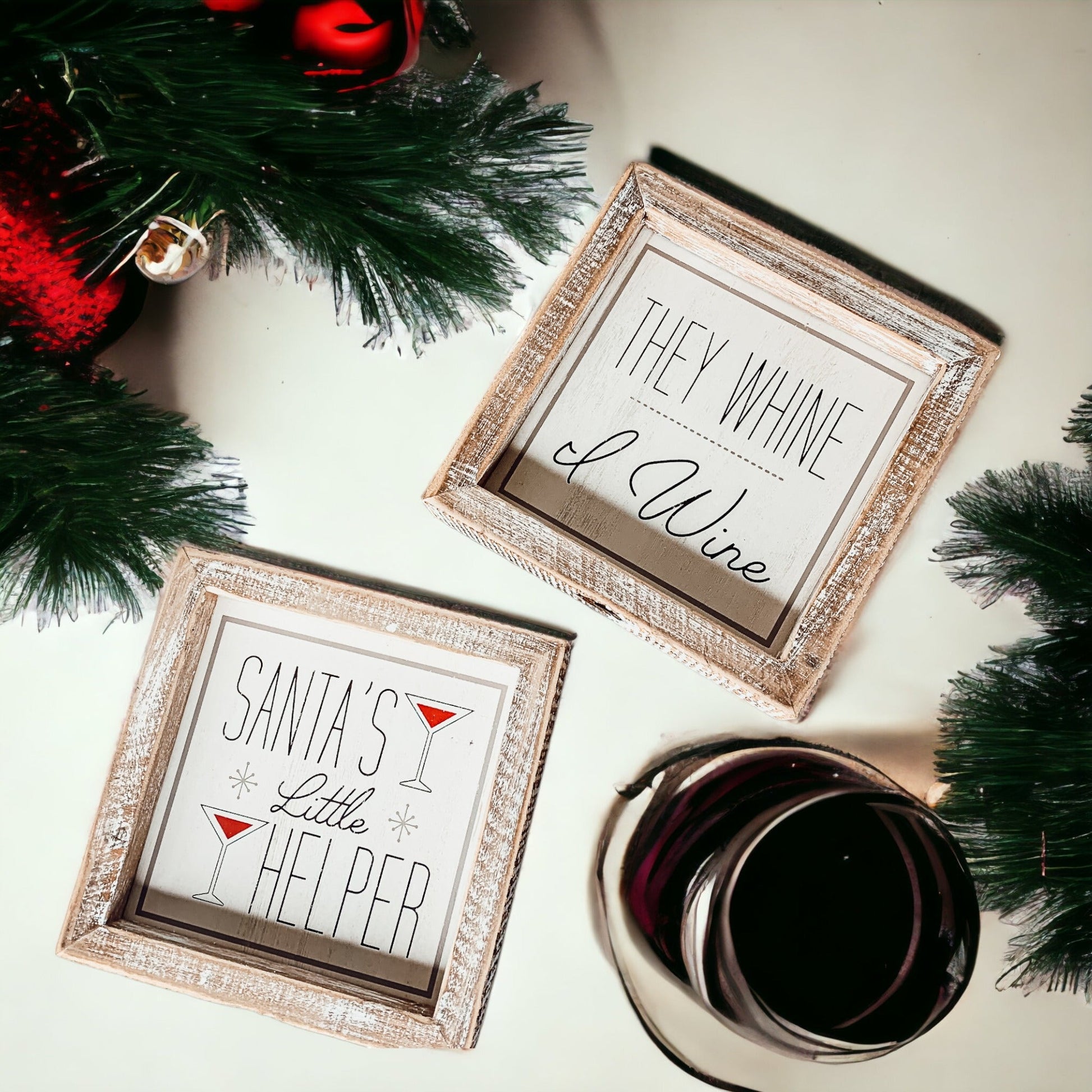 Santa Helper Double Sided Wooden Sign Wine Humor Holiday Decor Reversible Farmhouse Wall Plaque