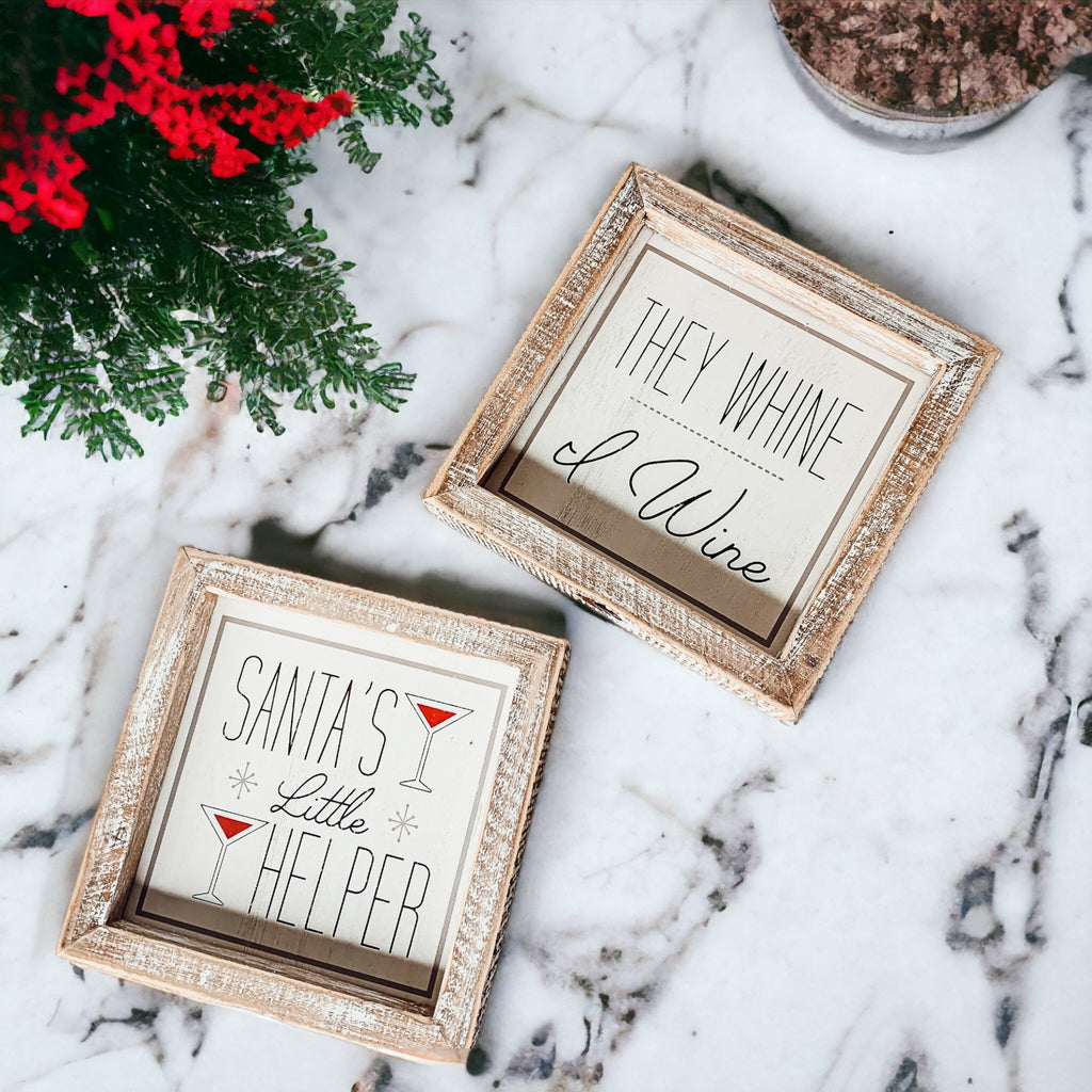 Santa Helper Double Sided Wooden Sign Wine Humor Holiday Decor Reversible Farmhouse Wall Plaque