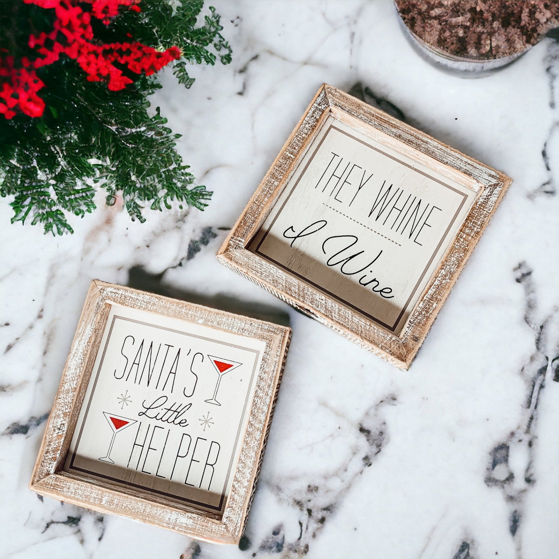 Santa Helper Double Sided Wooden Sign Wine Humor Holiday Decor Reversible Farmhouse Wall Plaque