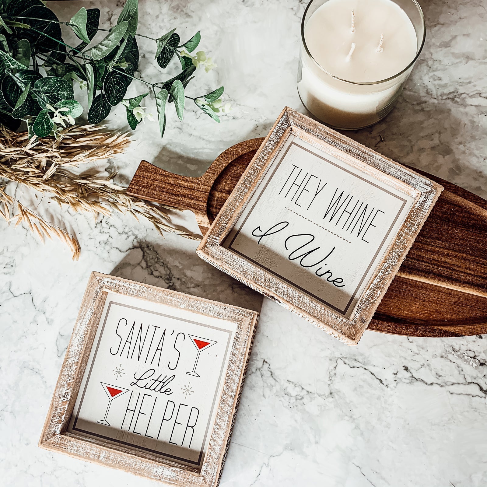 Santa Helper Double Sided Wooden Sign Wine Humor Holiday Decor Reversible Farmhouse Wall Plaque