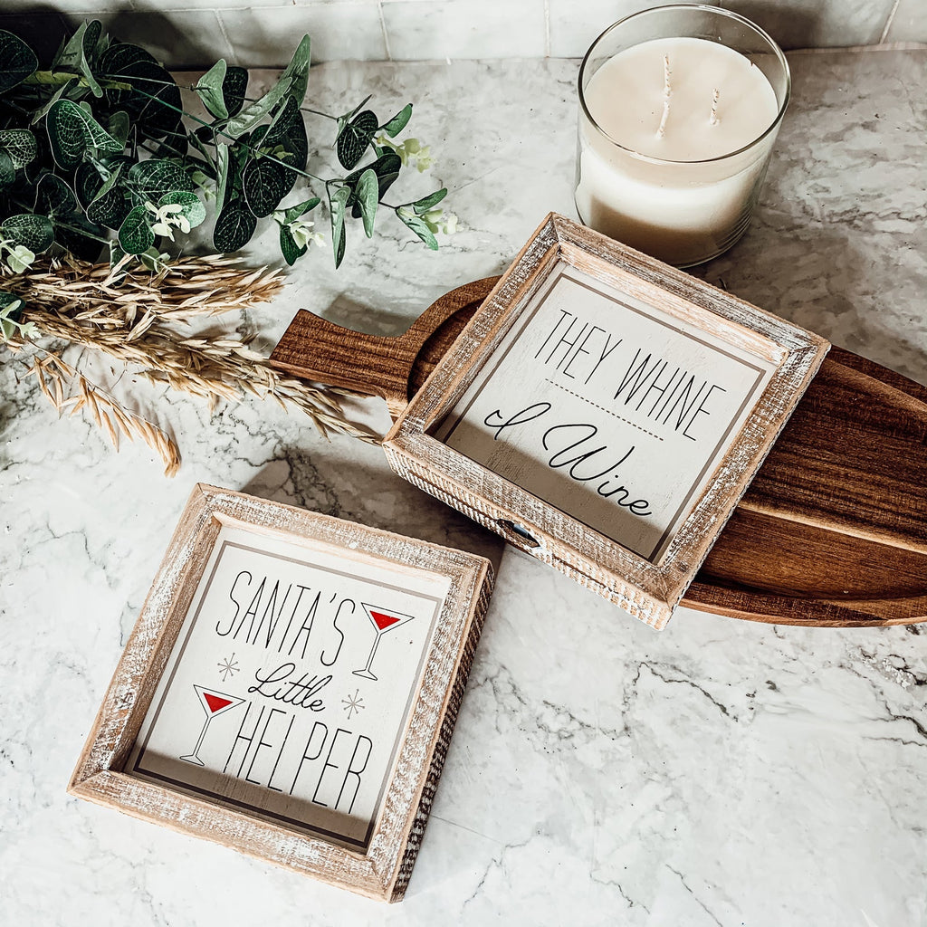 Santa Helper Double Sided Wooden Sign Wine Humor Holiday Decor Reversible Farmhouse Wall Plaque