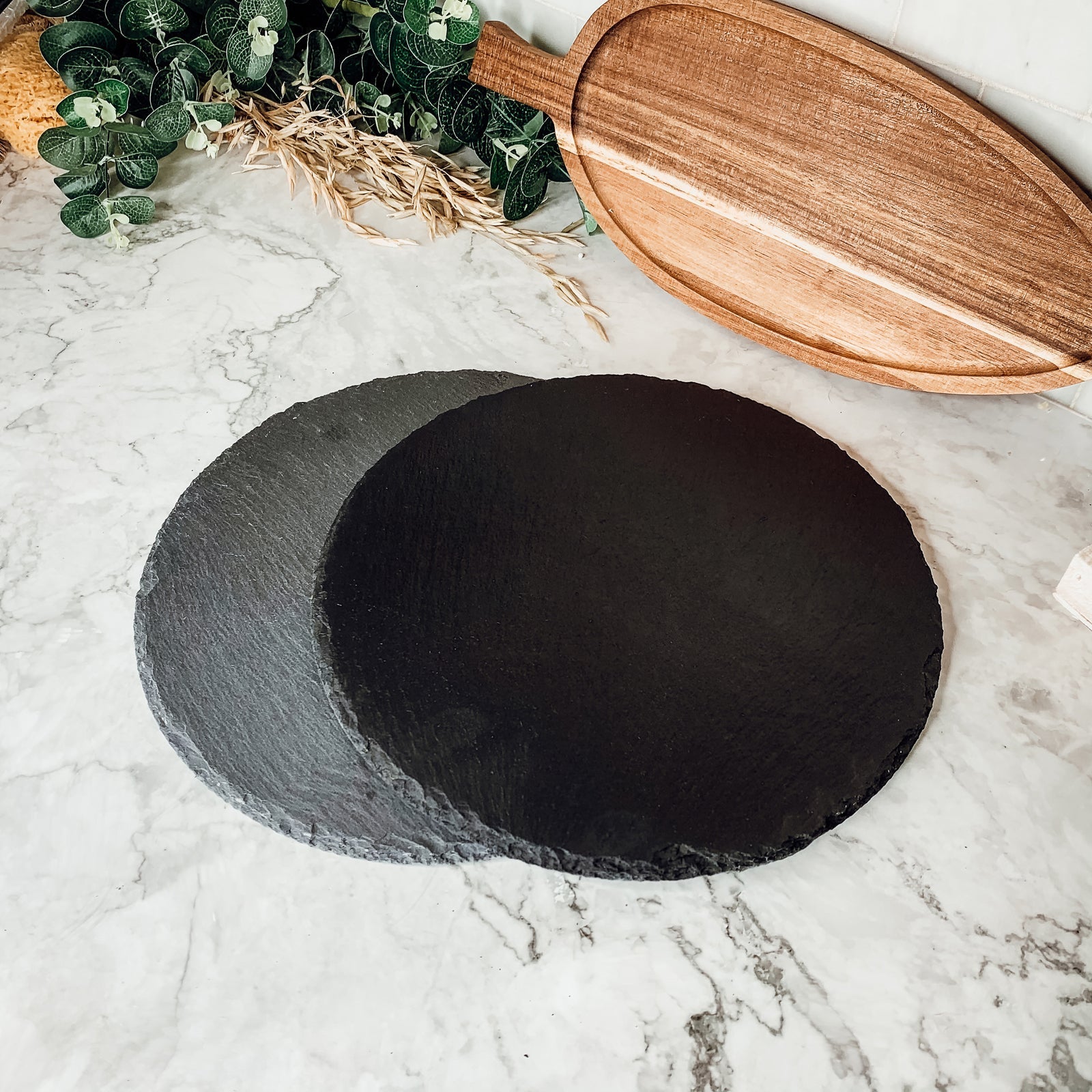 Slate Round 11" Cheese Board Natural Layered Edge Slim 5-6mm