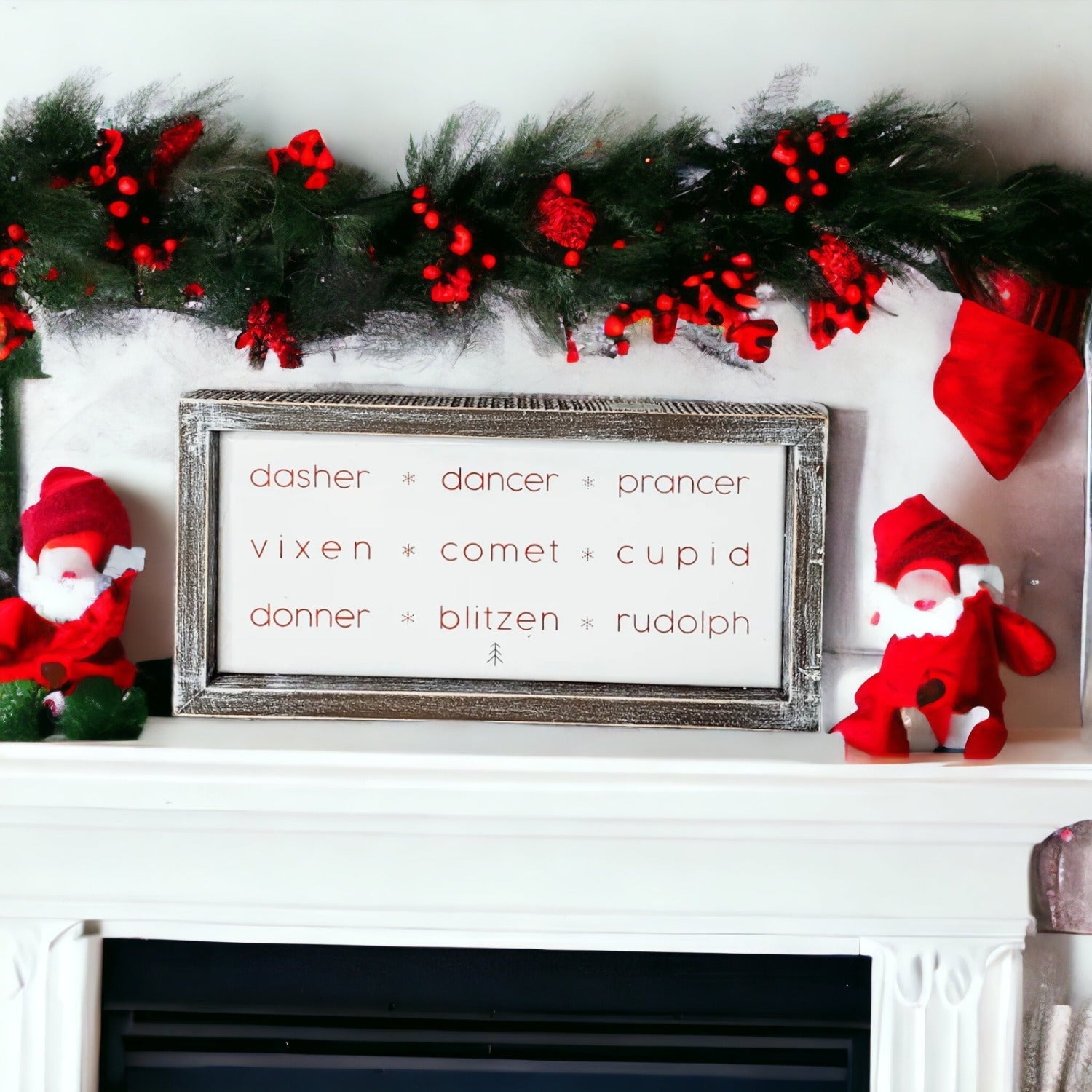 Rudolph And Friends Large Wooden Framed Embossed Christmas Sign With Metal Insert Holiday Decor